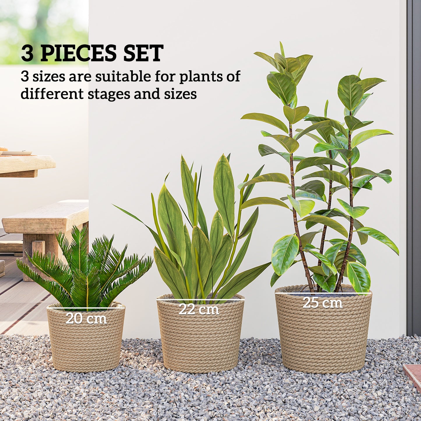 Outsunny Seagrass Planters Set Of 3 Indoor Outdoor Plant Pots For Patio Balcony Natural Finish