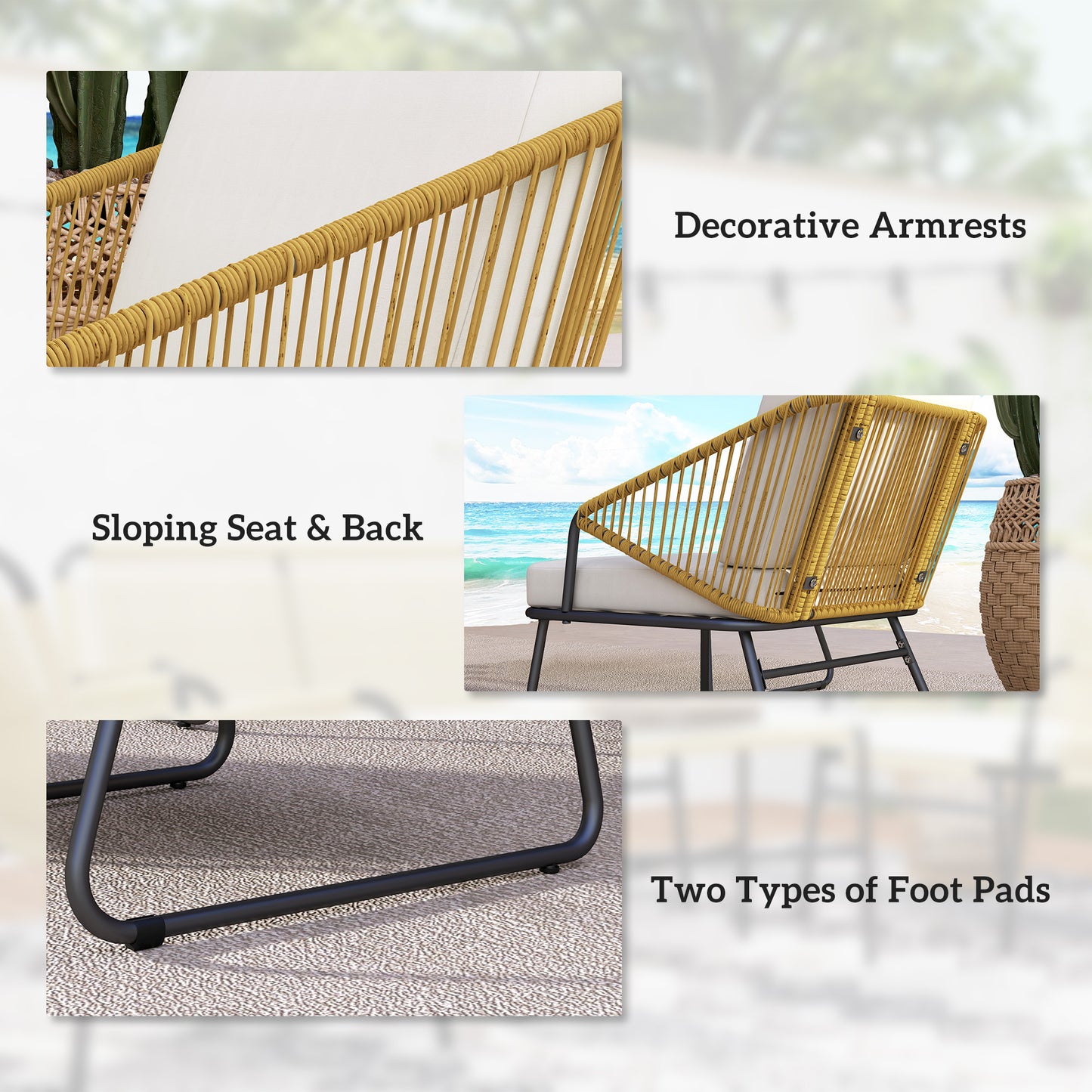 Outsunny Four Piece Rattan Outdoor Sofa Set With Coffee Table Natural Finish For Patio Powder Coated Steel Frame