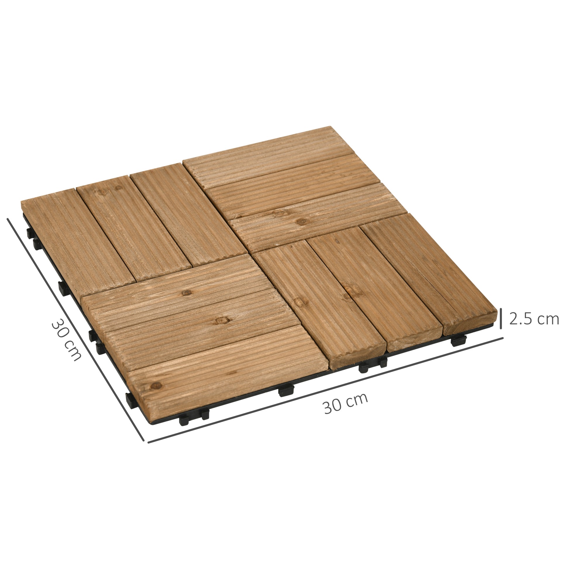 Outsunny 27-Piece Interlocking Wooden Deck Tiles for Outdoor Spaces, Brown, 30x30 cm Each, 2.5㎡ Coverage - ALL4U RETAILER LTD