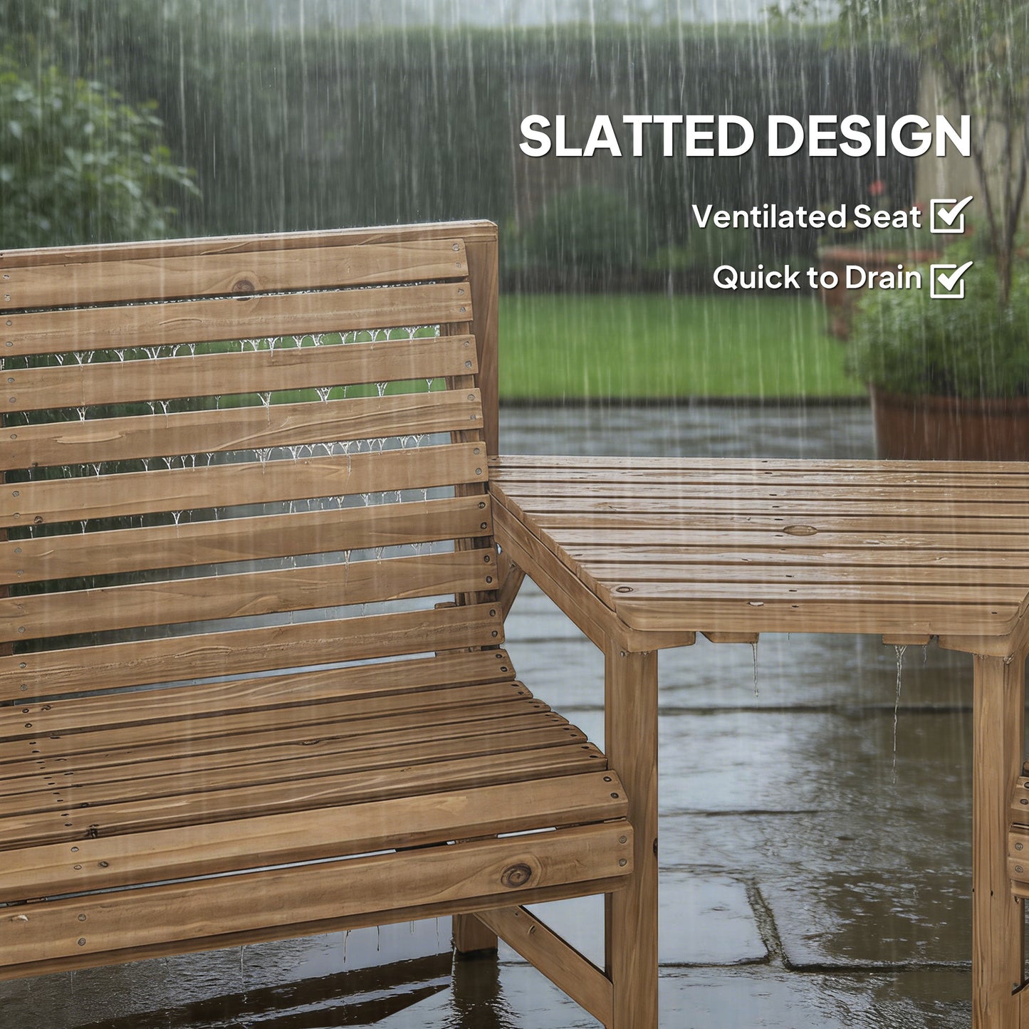 Outsunny Three Piece Wooden Garden Furniture Set With Detachable Table 1 Chair 1 Bench Natural Wood Finish