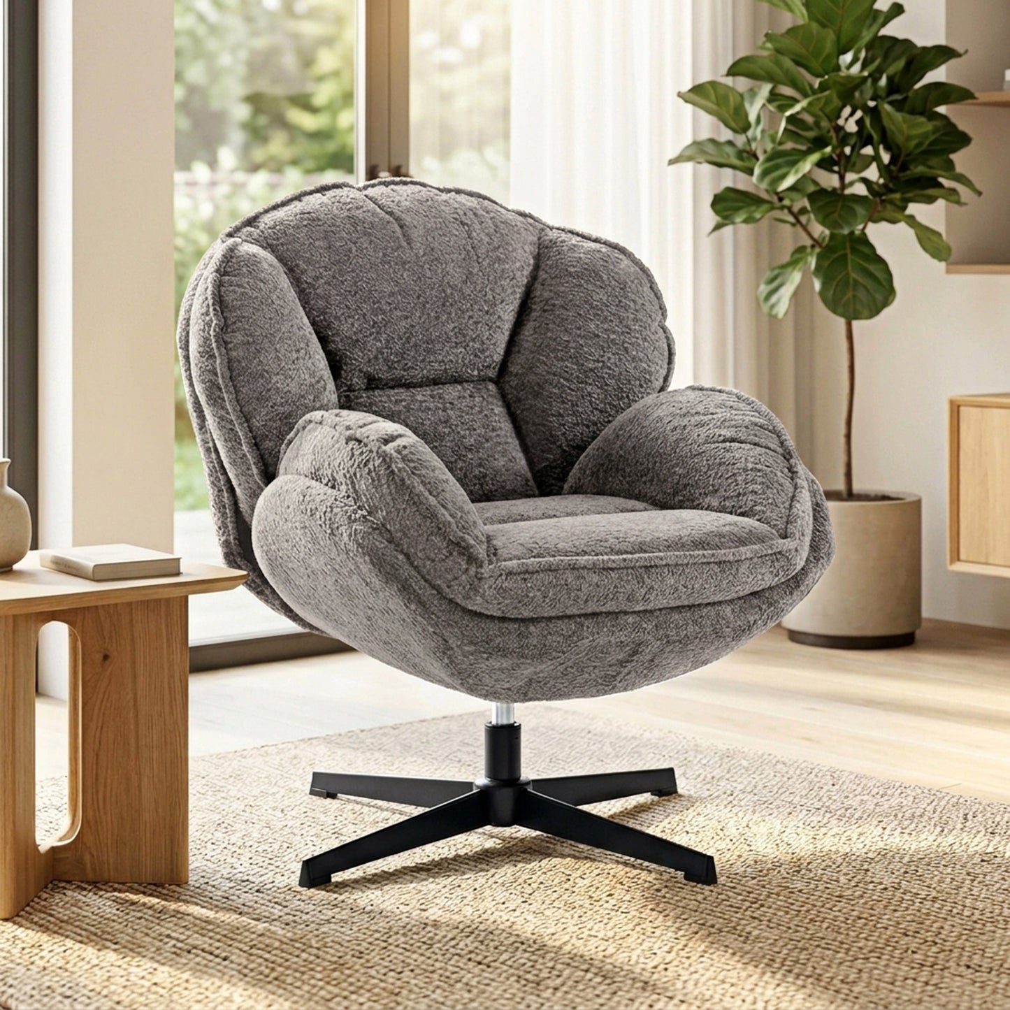 HOMCOM Modern Wingback Velvet Accent Chair with Swivel and Four Star Base in Grey