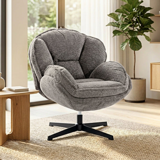 HOMCOM Modern Wingback Velvet Accent Chair with Swivel and Four Star Base in Grey