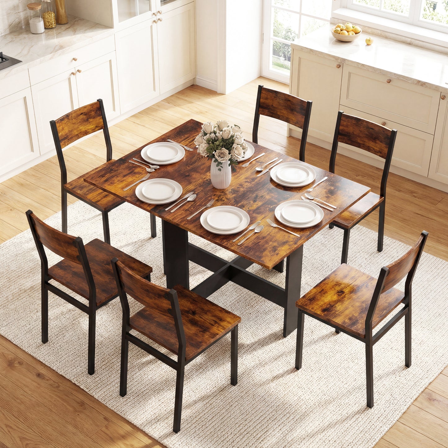 HOMCOM Folding Dining Table Space Saving Drop Leaf Kitchen Table For 4 To 6 People Rustic Brown