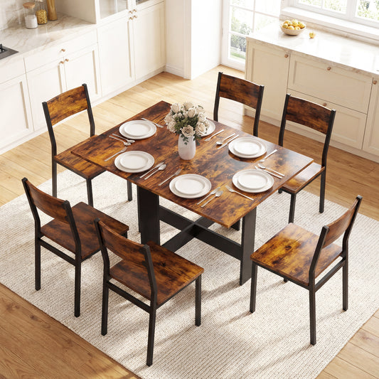 HOMCOM Folding Dining Table Space Saving Drop Leaf Kitchen Table For 4 To 6 People Rustic Brown