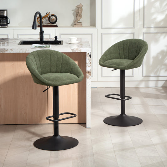HOMCOM Set of Two Relaxed Tub Bar Stools Dark Green Adjustable Height 62 to 82 cm 360 Degree Swivel Seats