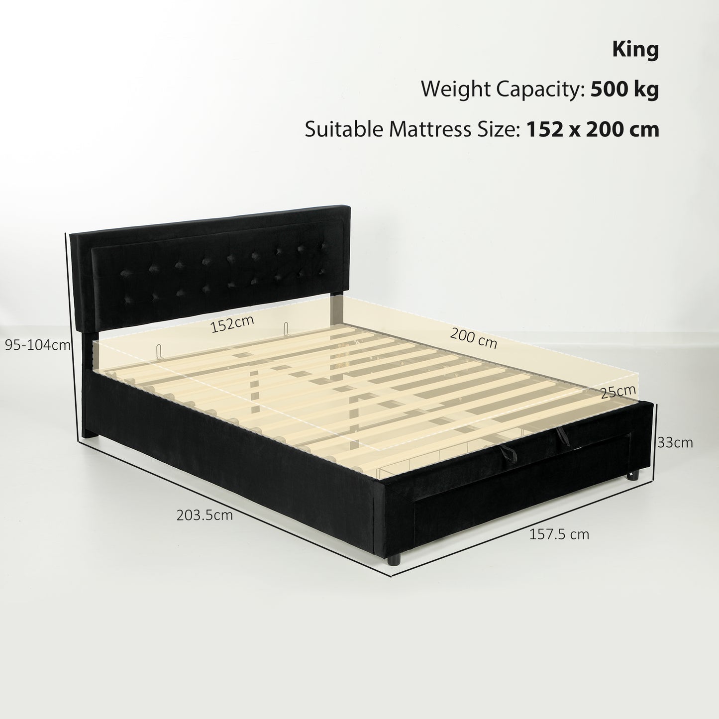 HOMCOM King Ottoman Bed Frame With Storage Drawer Gas Lift And Adjustable Upholstered Headboard Black 5ft