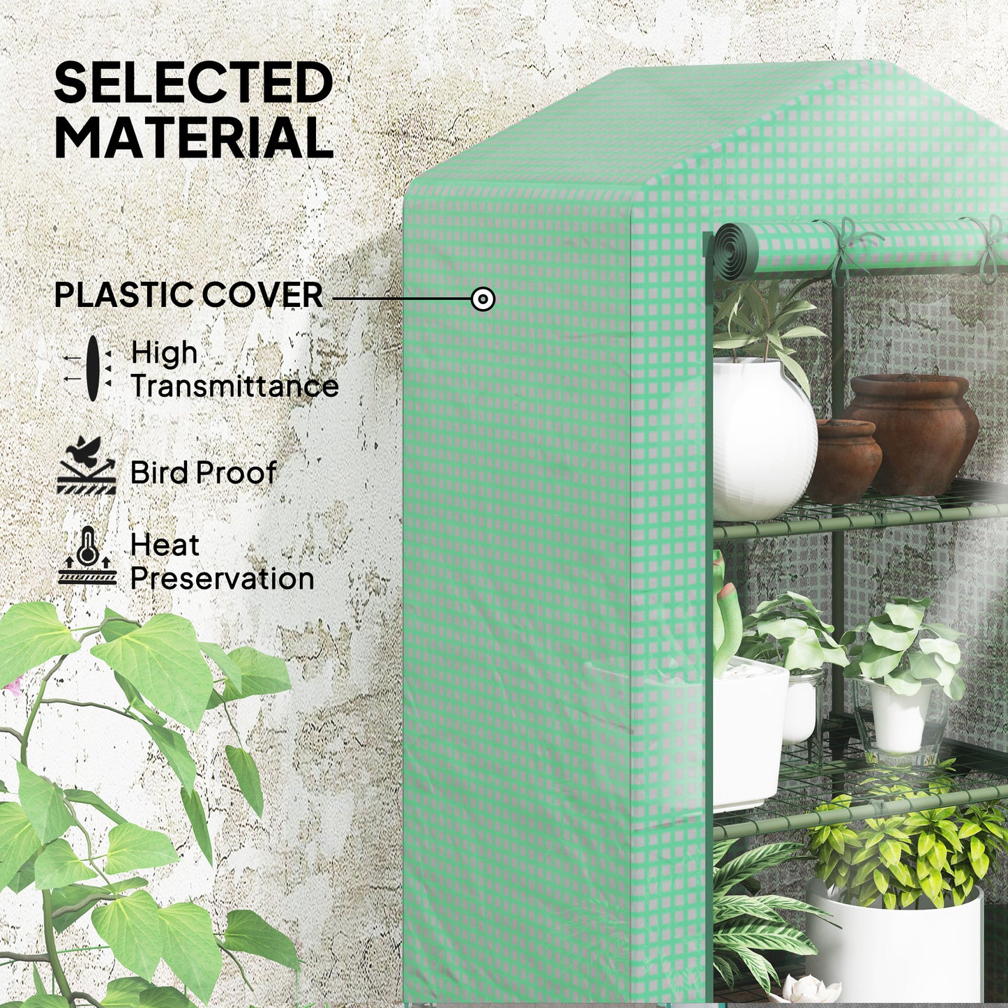 Outsunny 3 Tier Mini Greenhouse Portable Garden Grow House With Roll Up Door And Wire Shelves 69x49x125 Cm Green
