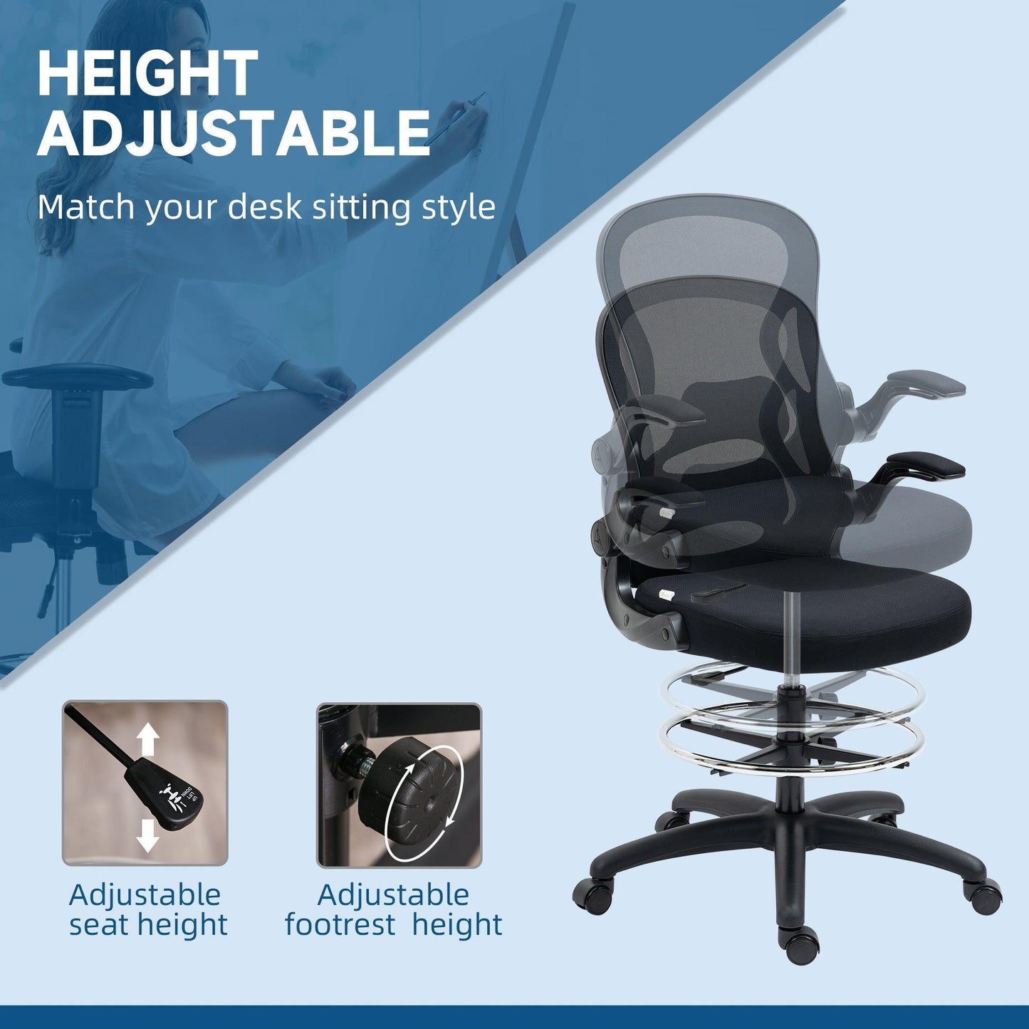 Vinsetto Adjustable Standing Chair: Comfort & Style - ALL4U RETAILER LTD