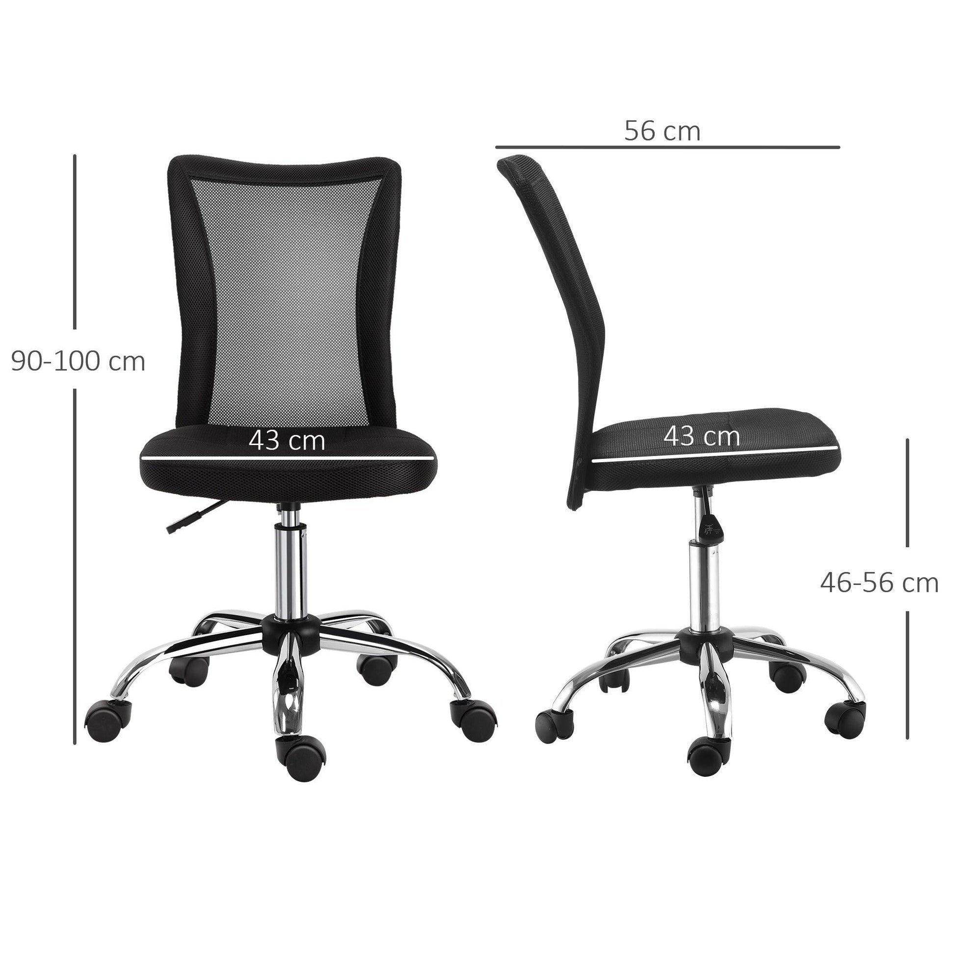 Vinsetto Armless Office Chair - Ergonomic & Adjustable (Black) - ALL4U RETAILER LTD