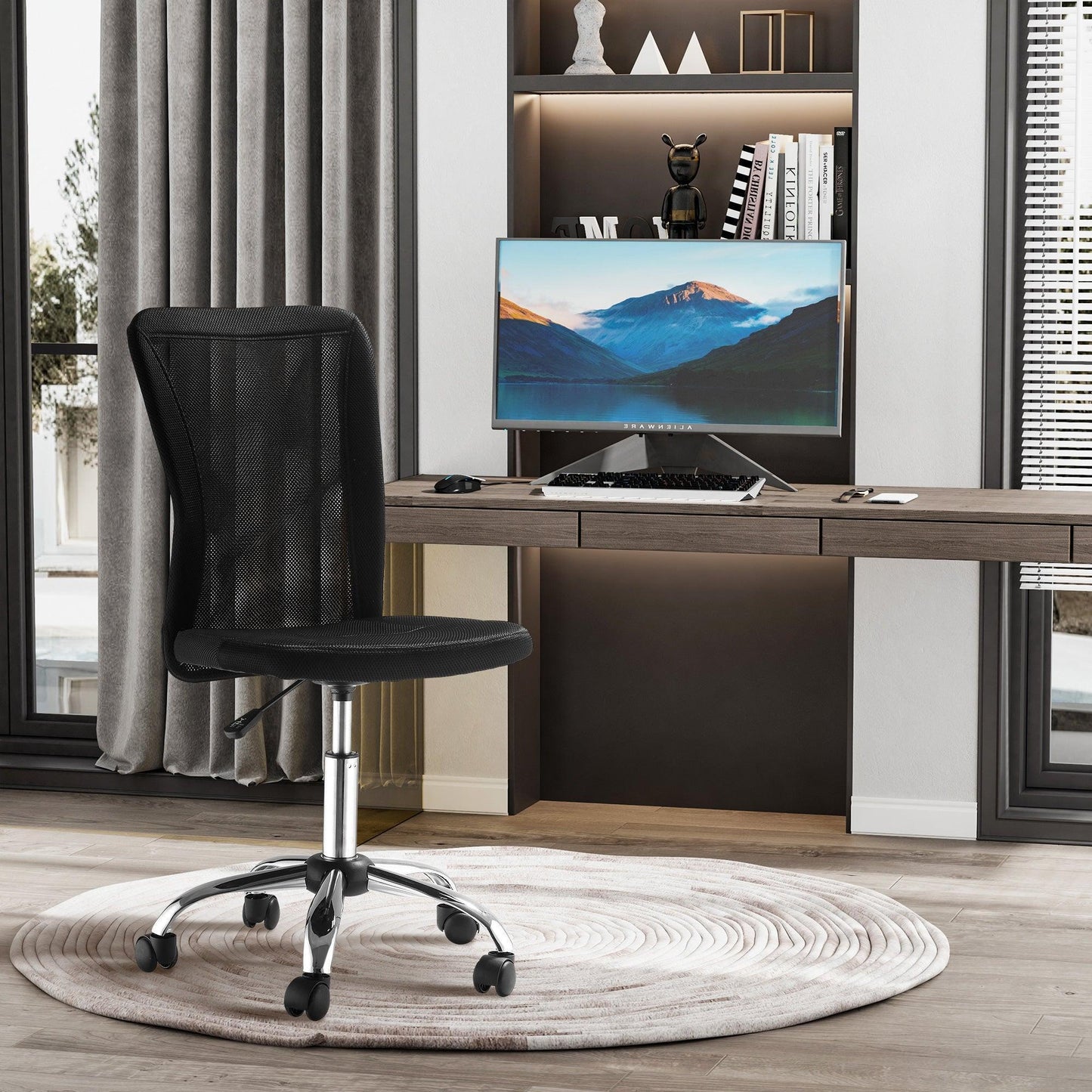 Vinsetto Armless Office Chair - Ergonomic & Adjustable (Black) - ALL4U RETAILER LTD