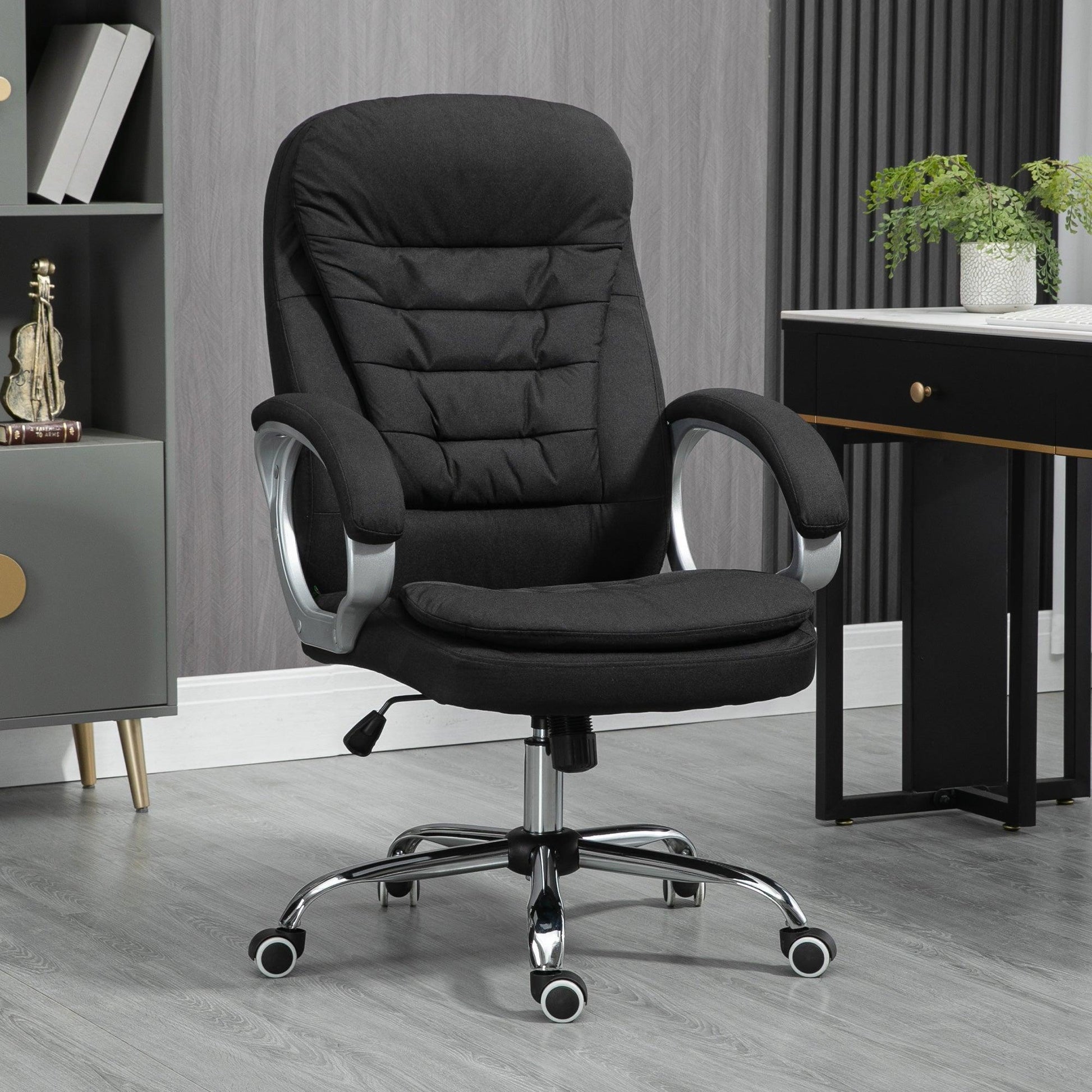 Vinsetto Armrest Office Chair: Swivel, Linen, Black - ALL4U RETAILER LTD