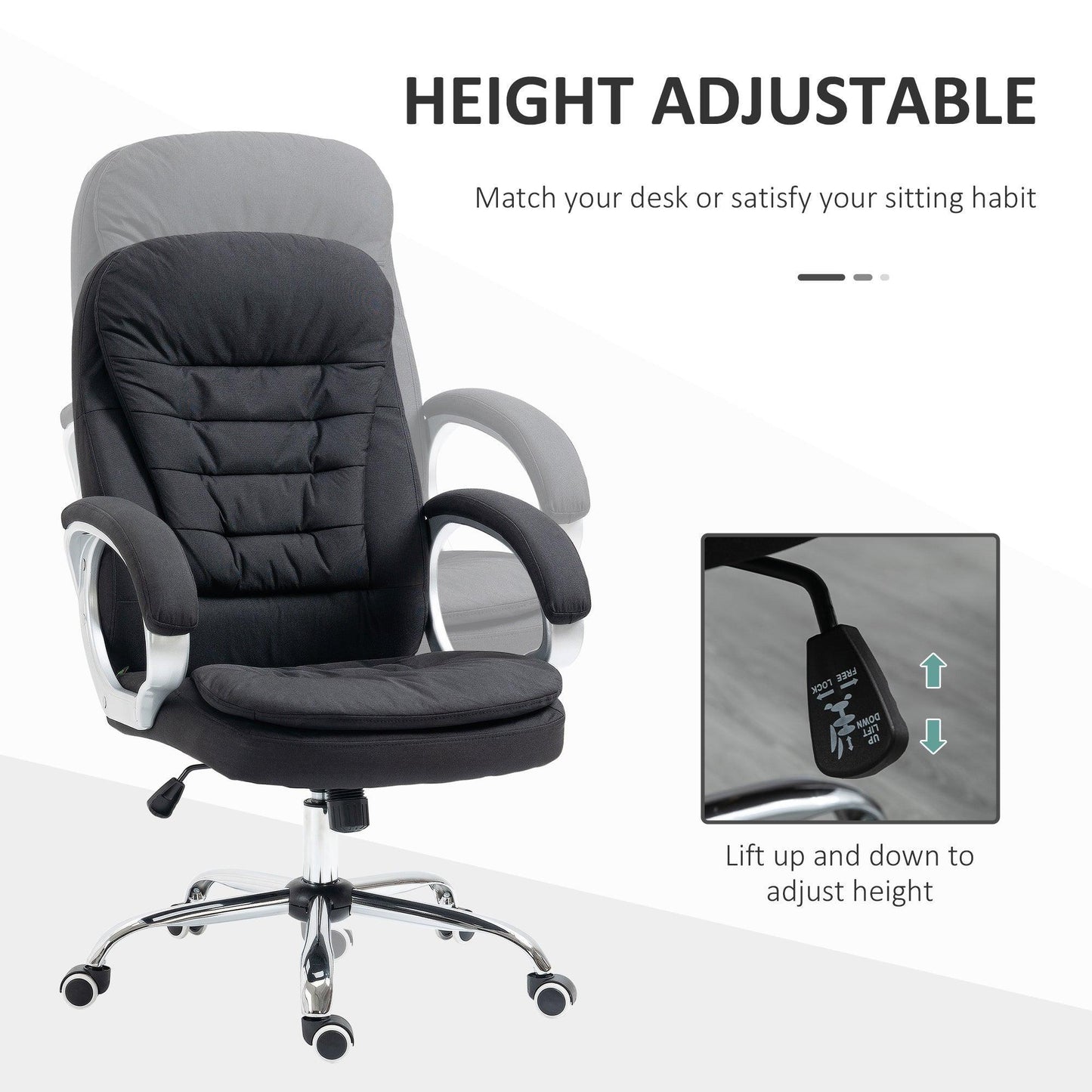 Vinsetto Armrest Office Chair: Swivel, Linen, Black - ALL4U RETAILER LTD