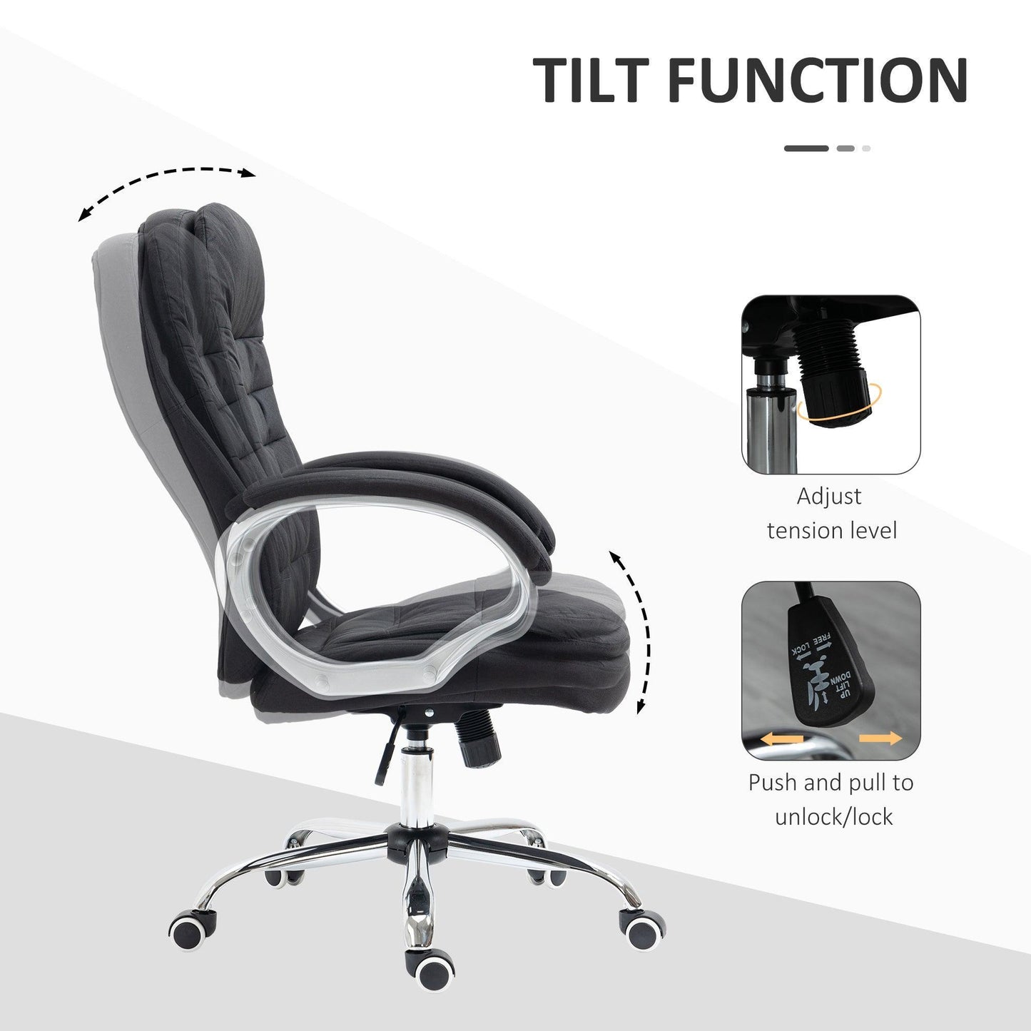 Vinsetto Armrest Office Chair: Swivel, Linen, Black - ALL4U RETAILER LTD