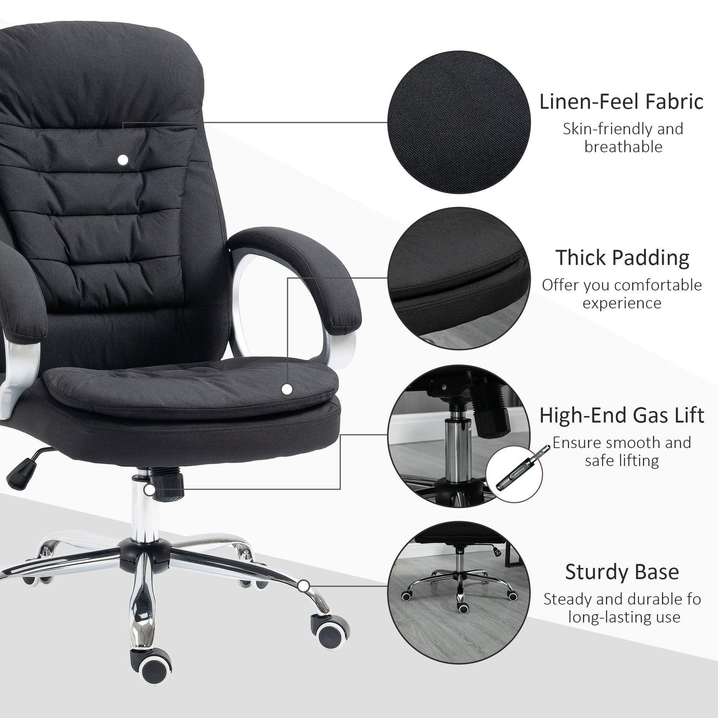 Vinsetto Armrest Office Chair: Swivel, Linen, Black - ALL4U RETAILER LTD