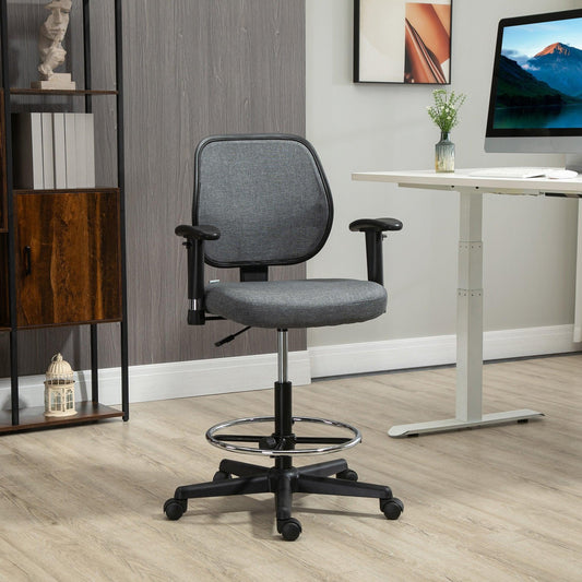 Vinsetto Drafting Chair-Grey with Adjustable Footrest - ALL4U RETAILER LTD