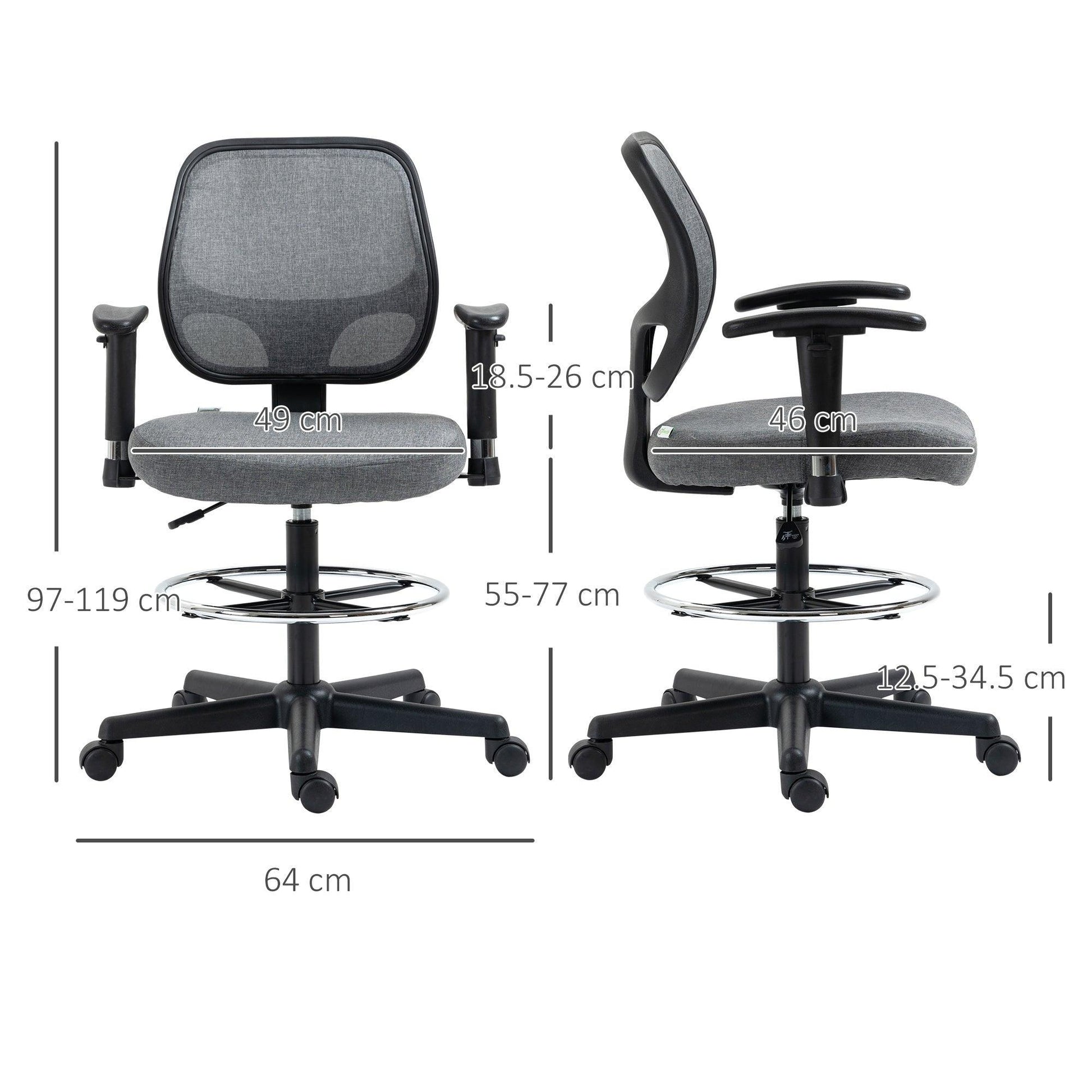 Vinsetto Drafting Chair-Grey with Adjustable Footrest - ALL4U RETAILER LTD