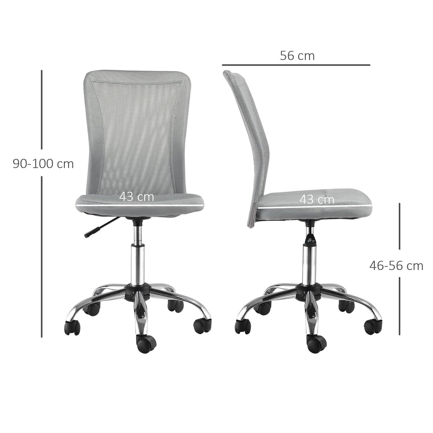 Vinsetto Ergonomic Armless Mesh Office Chair - Grey - ALL4U RETAILER LTD