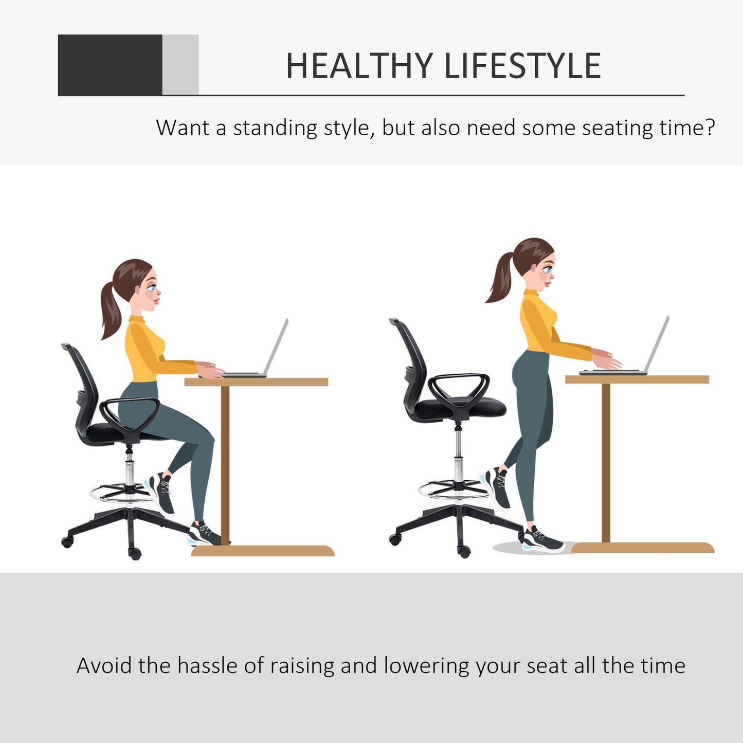 Vinsetto Ergonomic Drafting Chair: Adjustable Height, Footrest - ALL4U RETAILER LTD