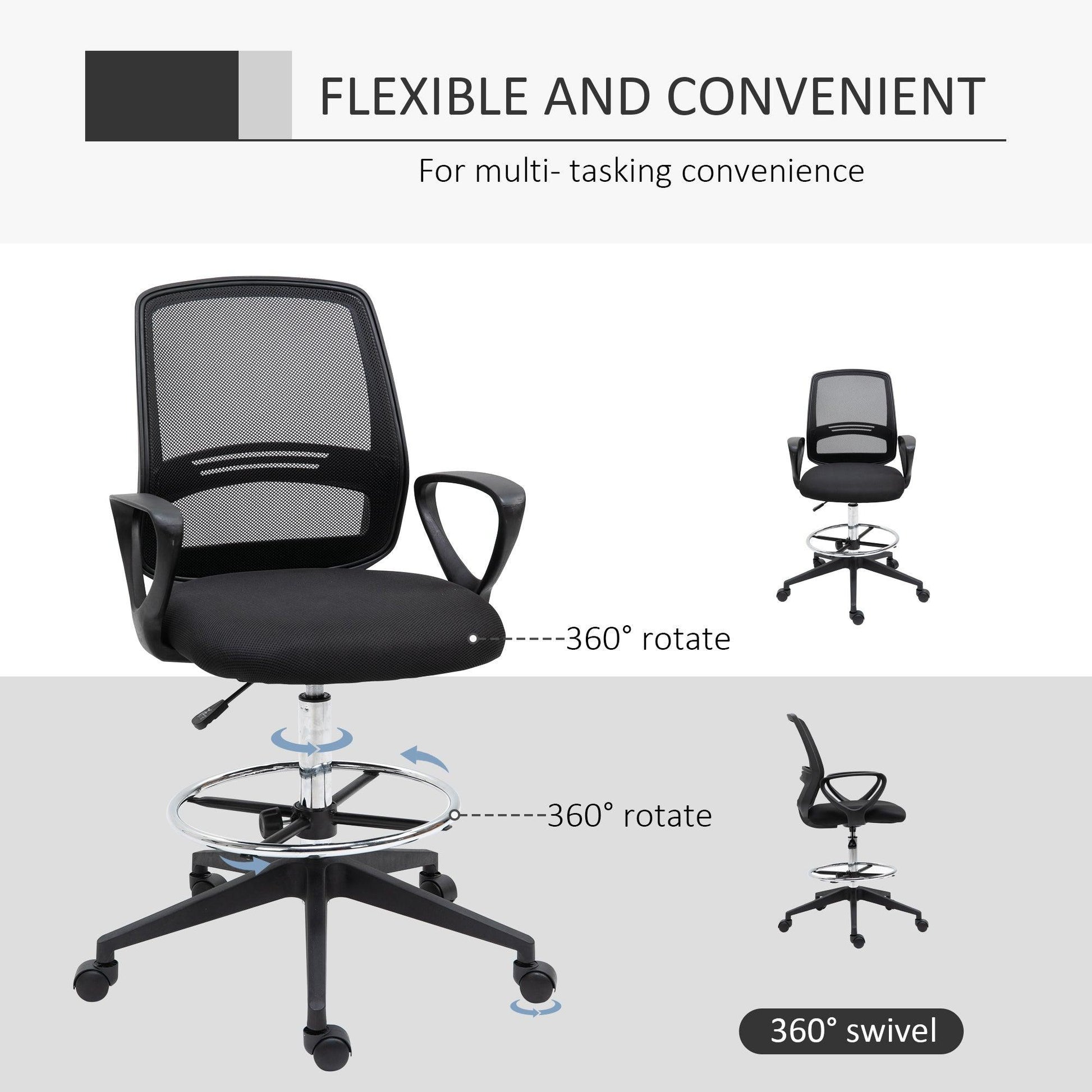 Vinsetto Ergonomic Drafting Chair: Adjustable Height, Footrest - ALL4U RETAILER LTD