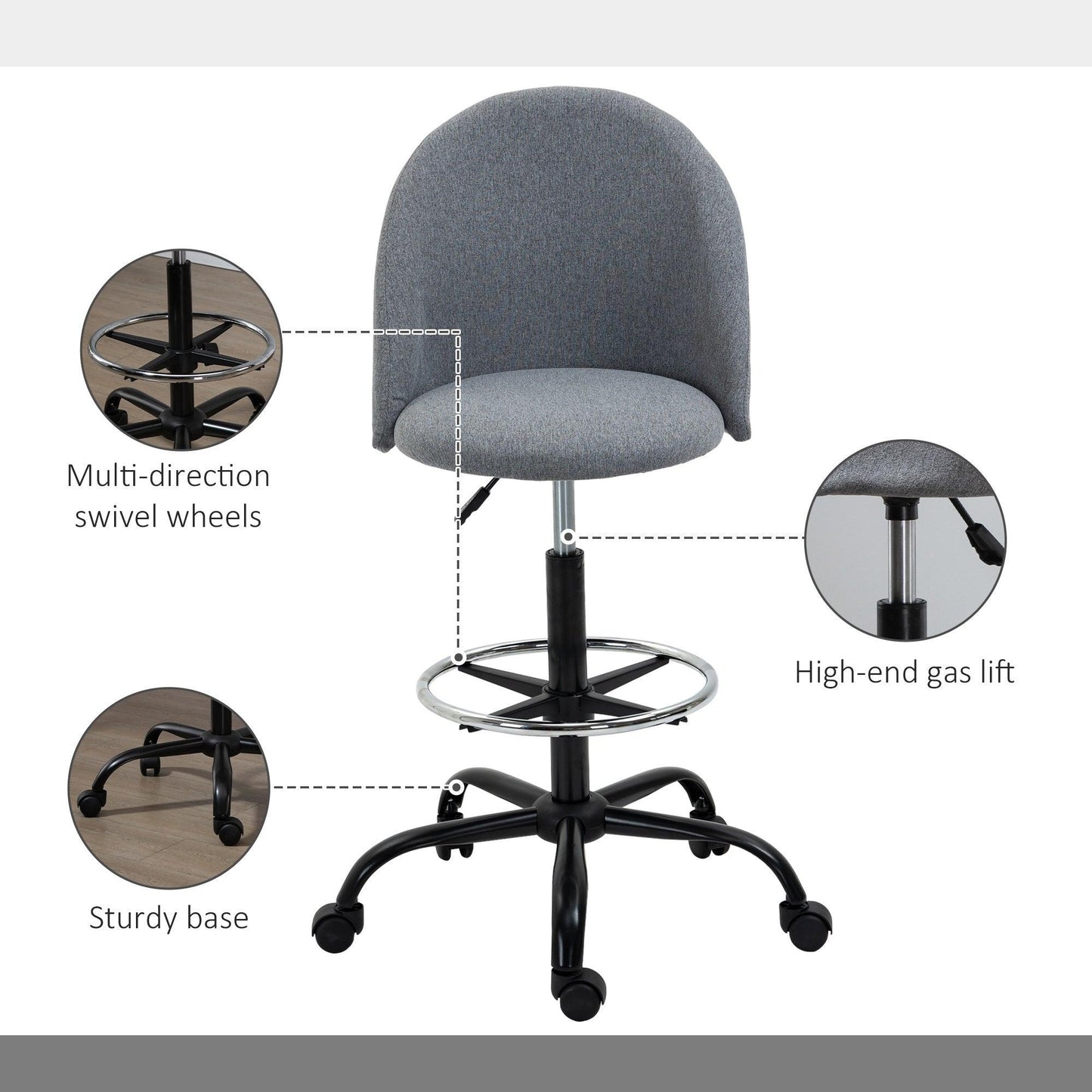 Vinsetto Ergonomic Drafting Chair: Adjustable & Comfortable - ALL4U RETAILER LTD