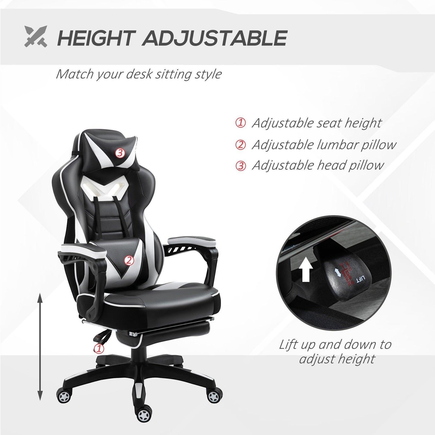 Vinsetto Ergonomic Gaming Chair with Wheels and Lumbar Support - ALL4U RETAILER LTD