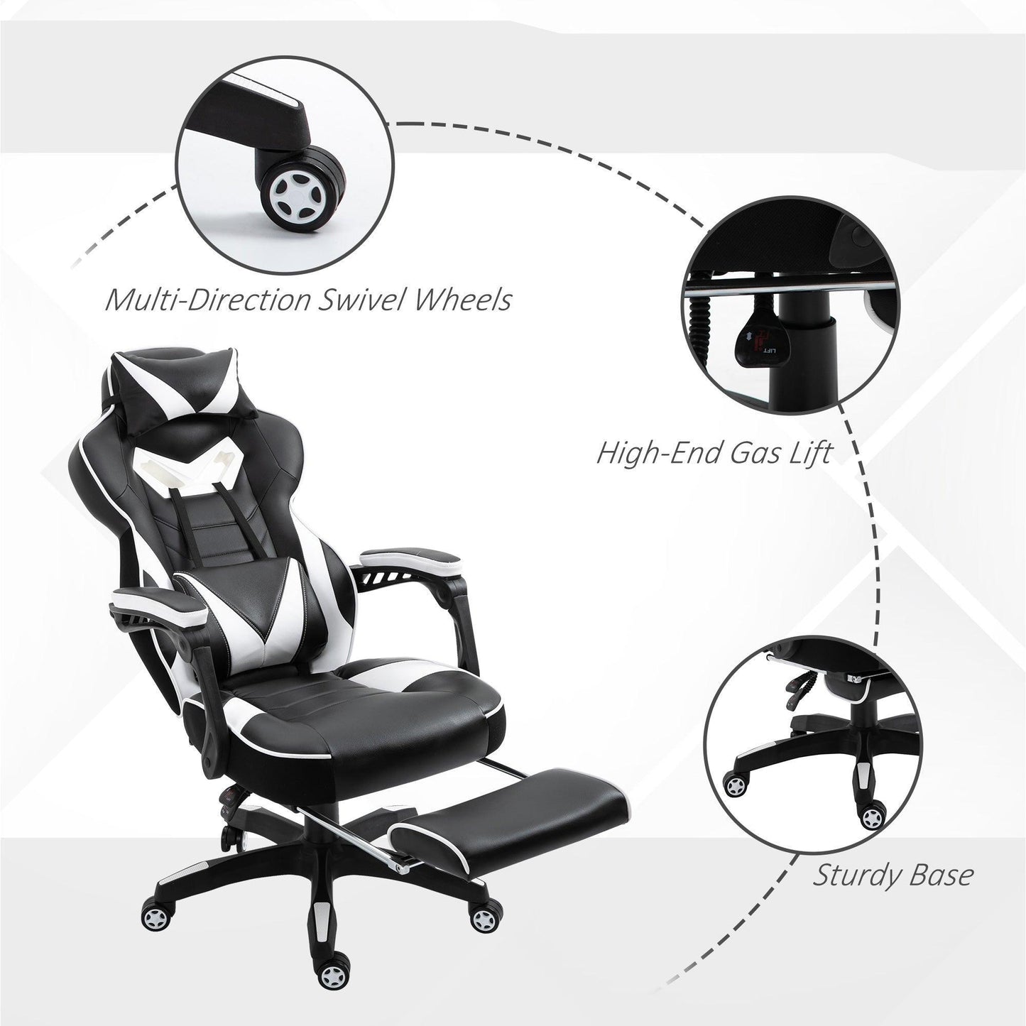 Vinsetto Ergonomic Gaming Chair with Wheels and Lumbar Support - ALL4U RETAILER LTD