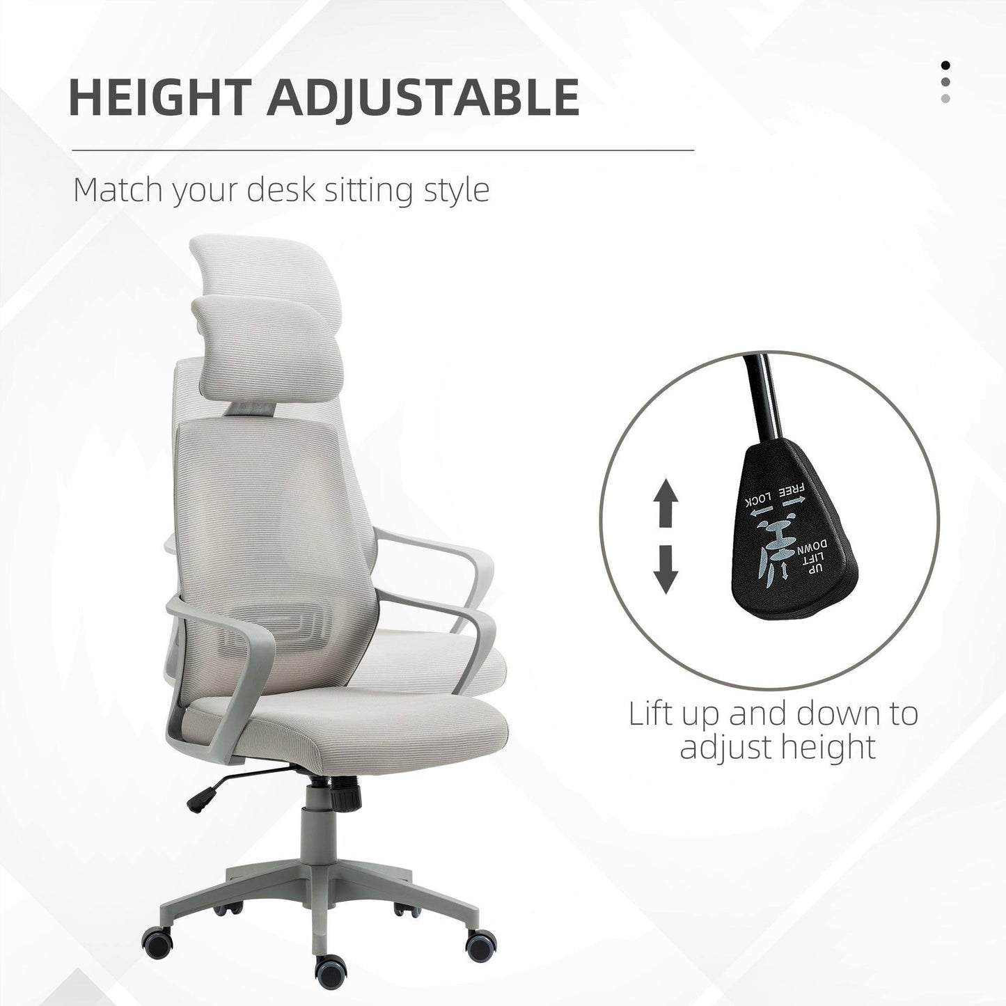 Vinsetto Ergonomic Grey Mesh Office Chair - ALL4U RETAILER LTD