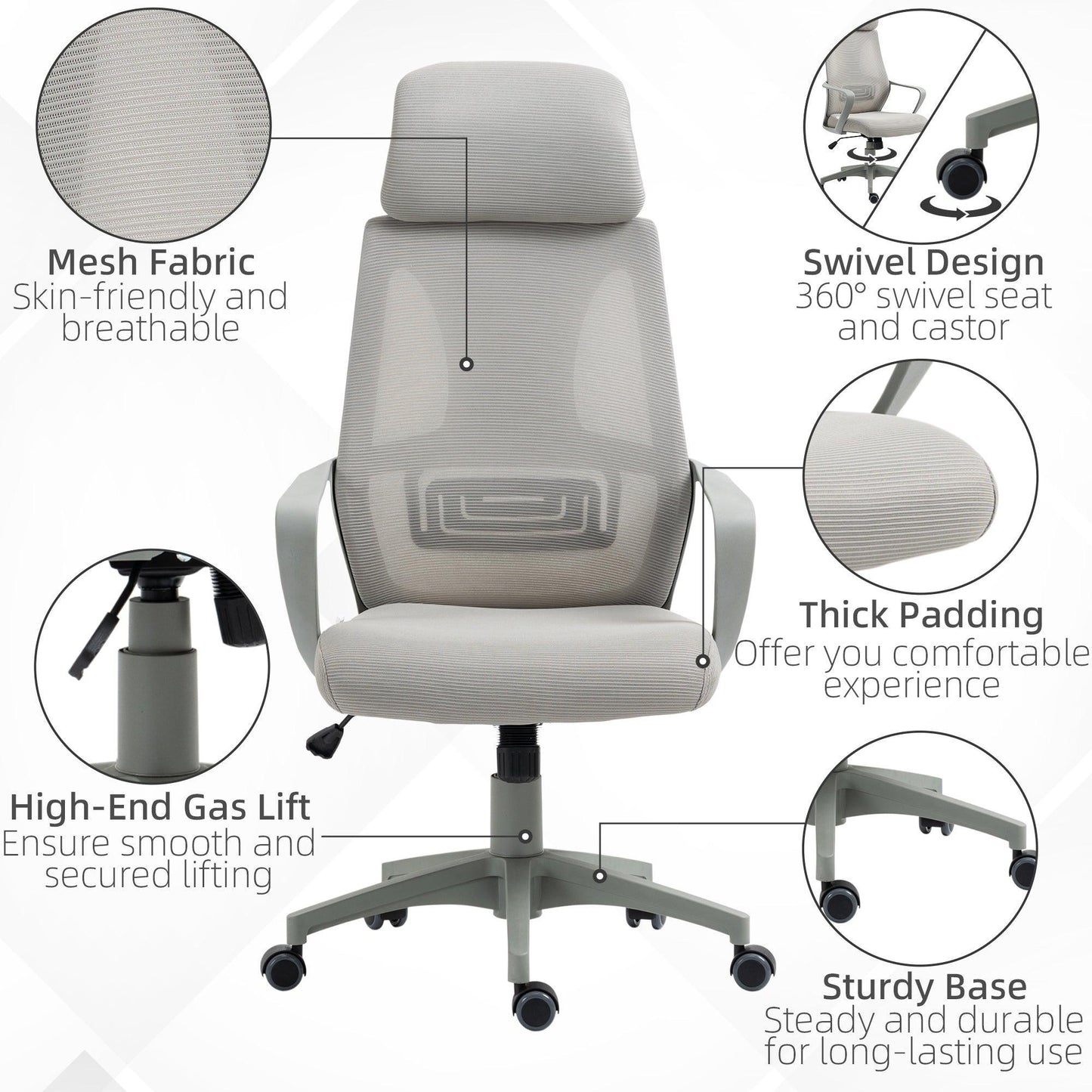 Vinsetto Ergonomic Grey Mesh Office Chair - ALL4U RETAILER LTD