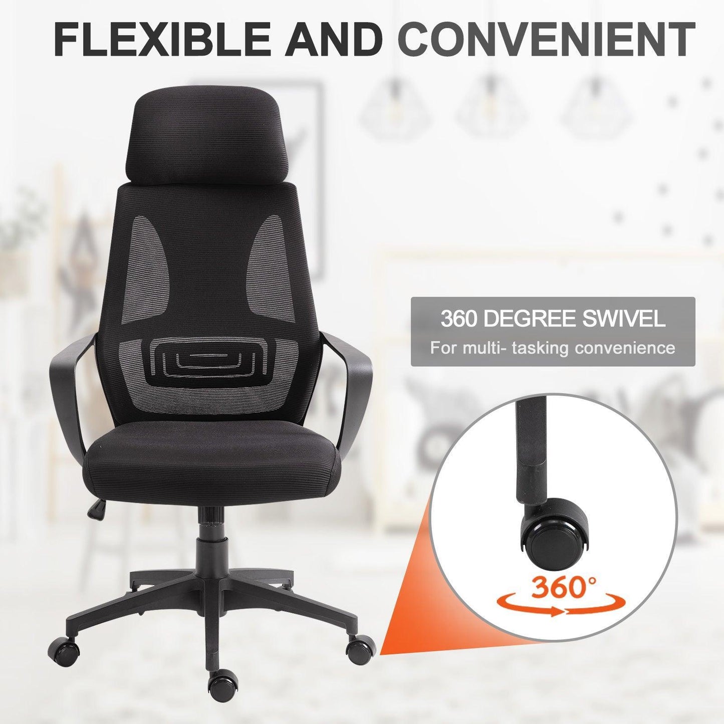 Vinsetto Ergonomic Mesh Office Chair - Adjustable Height, Black - ALL4U RETAILER LTD