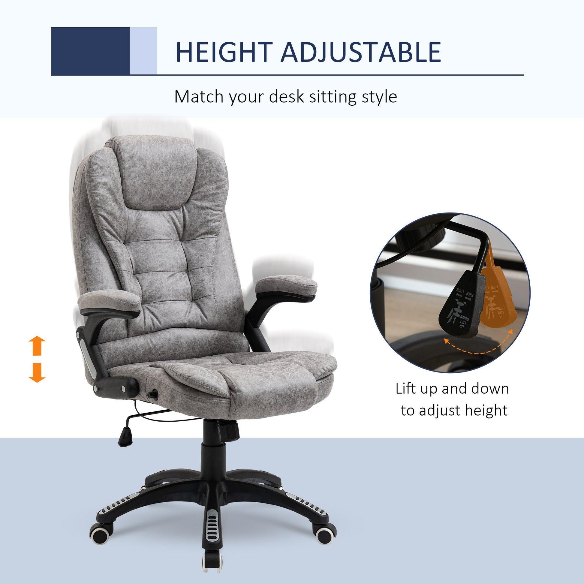 Vinsetto Ergonomic Office Chair with Armrests, Grey - ALL4U RETAILER LTD