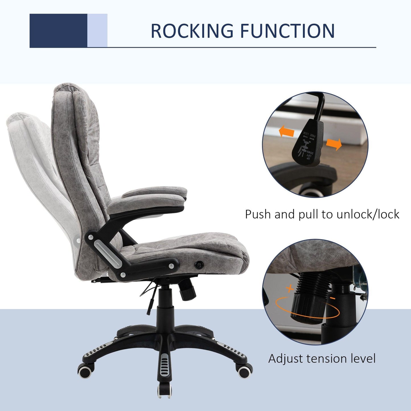 Vinsetto Ergonomic Office Chair with Armrests, Grey - ALL4U RETAILER LTD