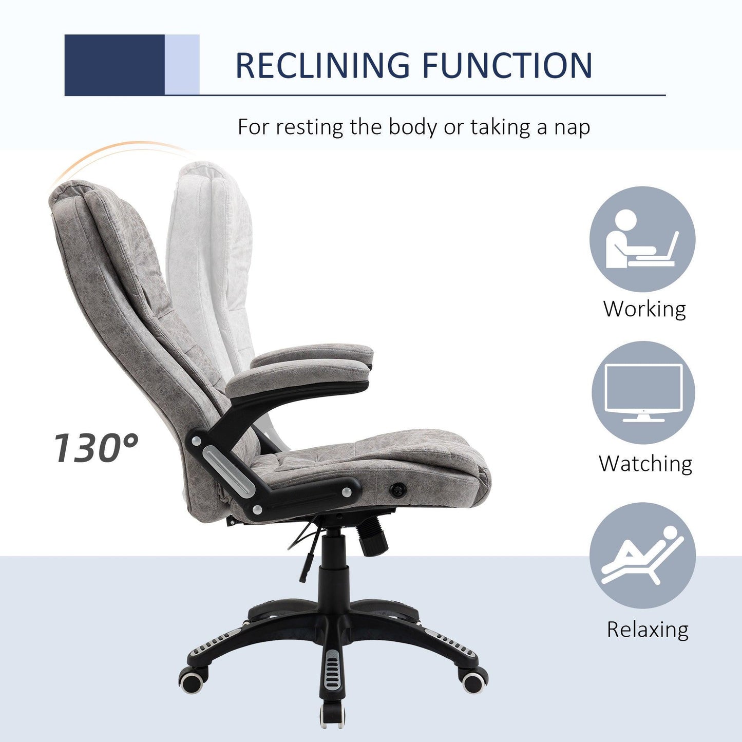 Vinsetto Ergonomic Office Chair with Armrests, Grey - ALL4U RETAILER LTD