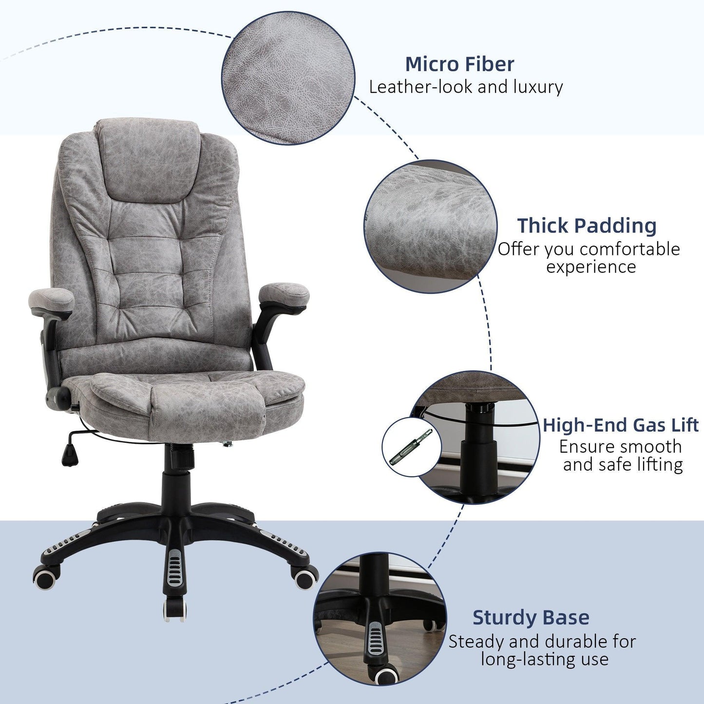 Vinsetto Ergonomic Office Chair with Armrests, Grey - ALL4U RETAILER LTD