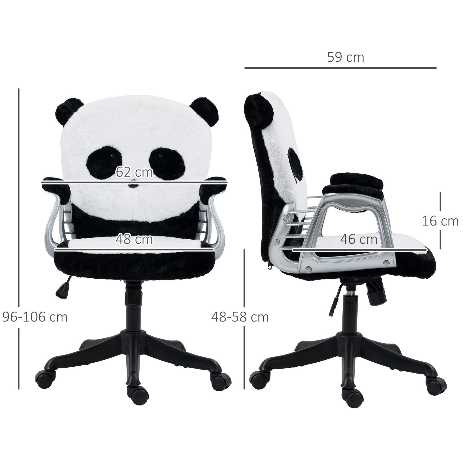 Vinsetto Fluffy Panda Office Chair - Adjustable Height, Tilt Function - ALL4U RETAILER LTD