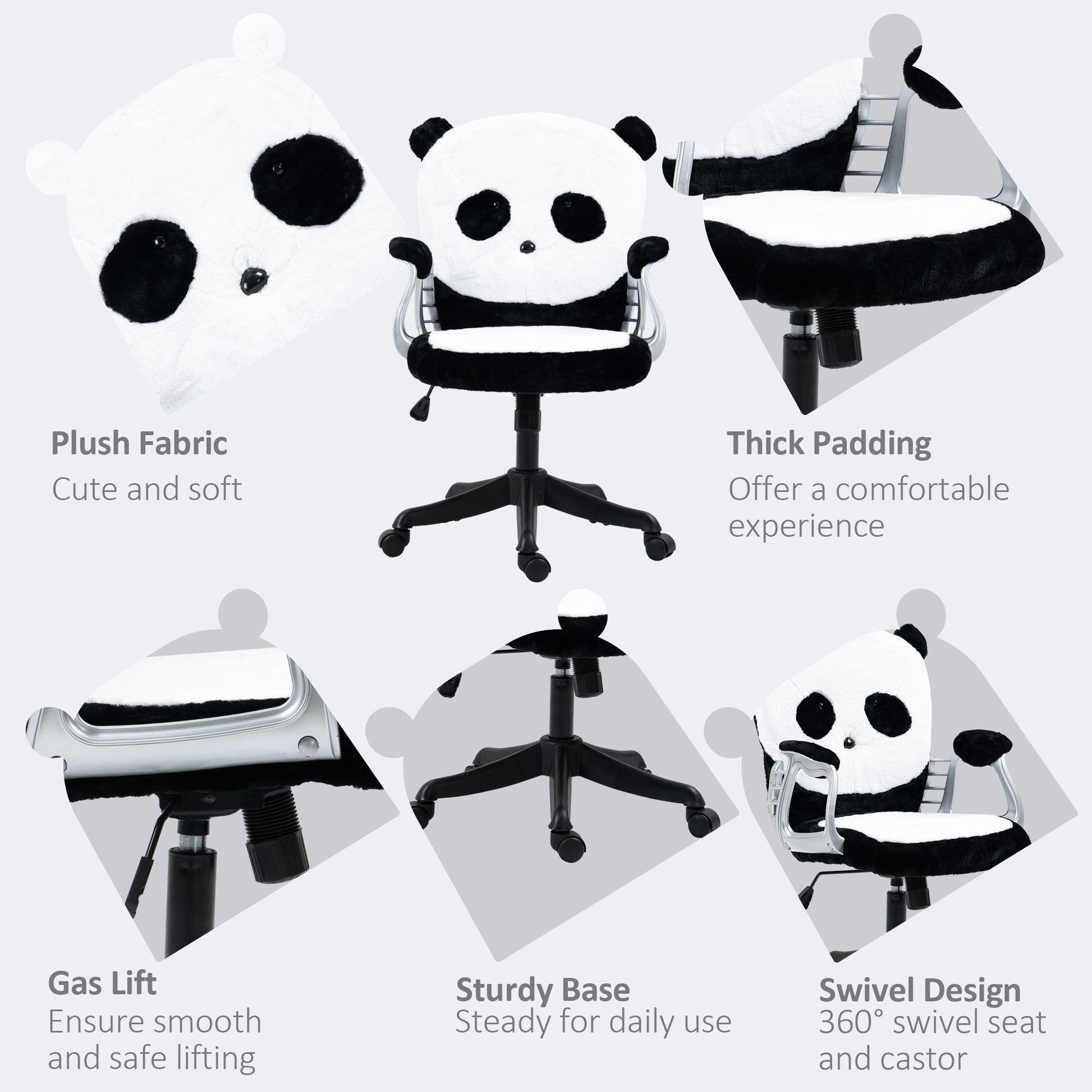 Vinsetto Fluffy Panda Office Chair - Adjustable Height, Tilt Function - ALL4U RETAILER LTD