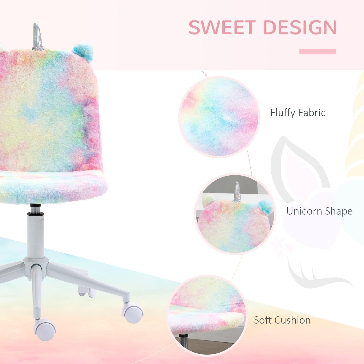 Vinsetto Fluffy Unicorn Chair, Swivel, Rainbow - Cute & Comfy - ALL4U RETAILER LTD