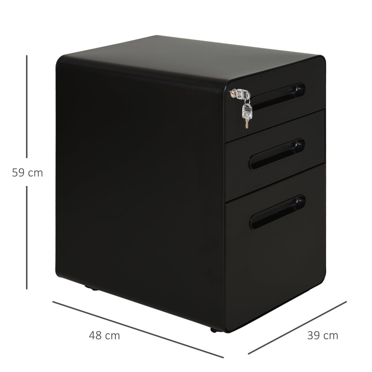 Vinsetto 3-Drawer Lockable File Cabinet - Black - ALL4U RETAILER LTD