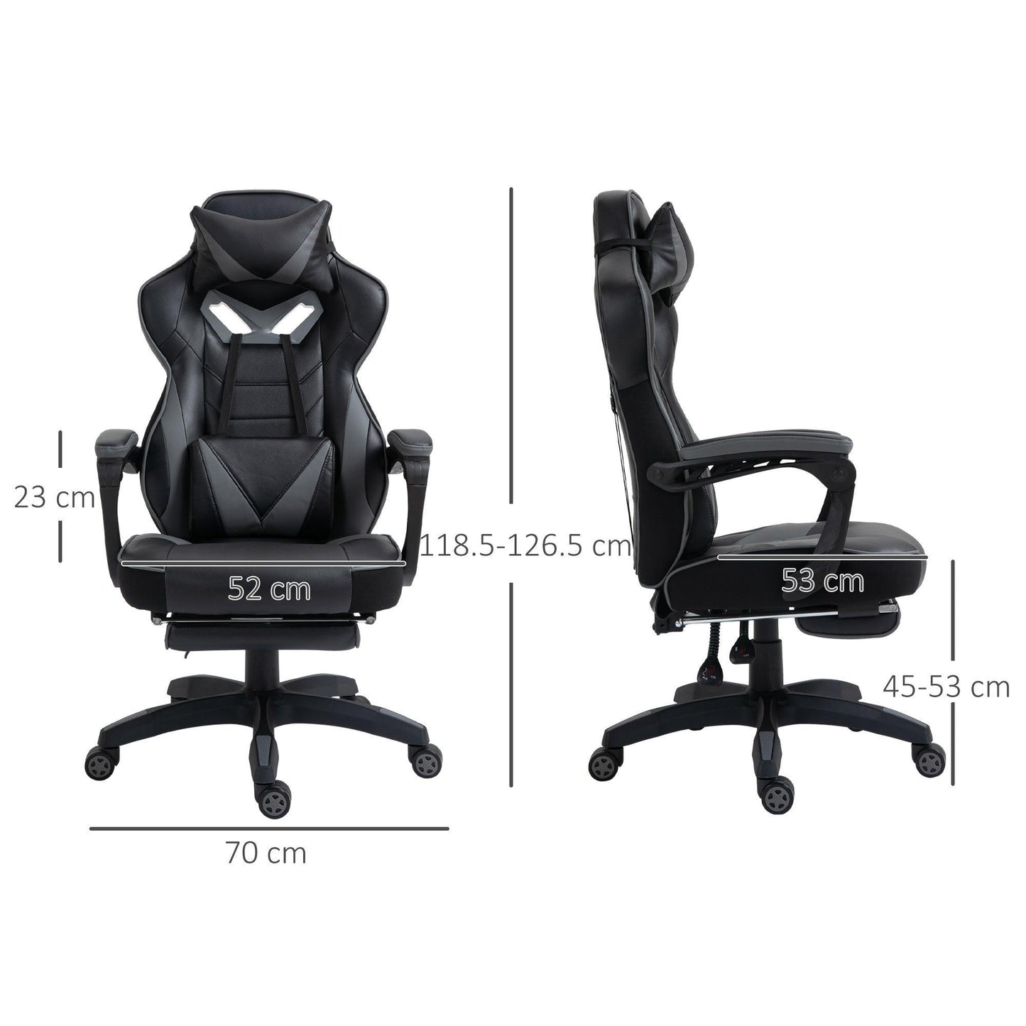 Vinsetto Gaming Chair: Adjustable Height, Lumbar Support, Grey - ALL4U RETAILER LTD
