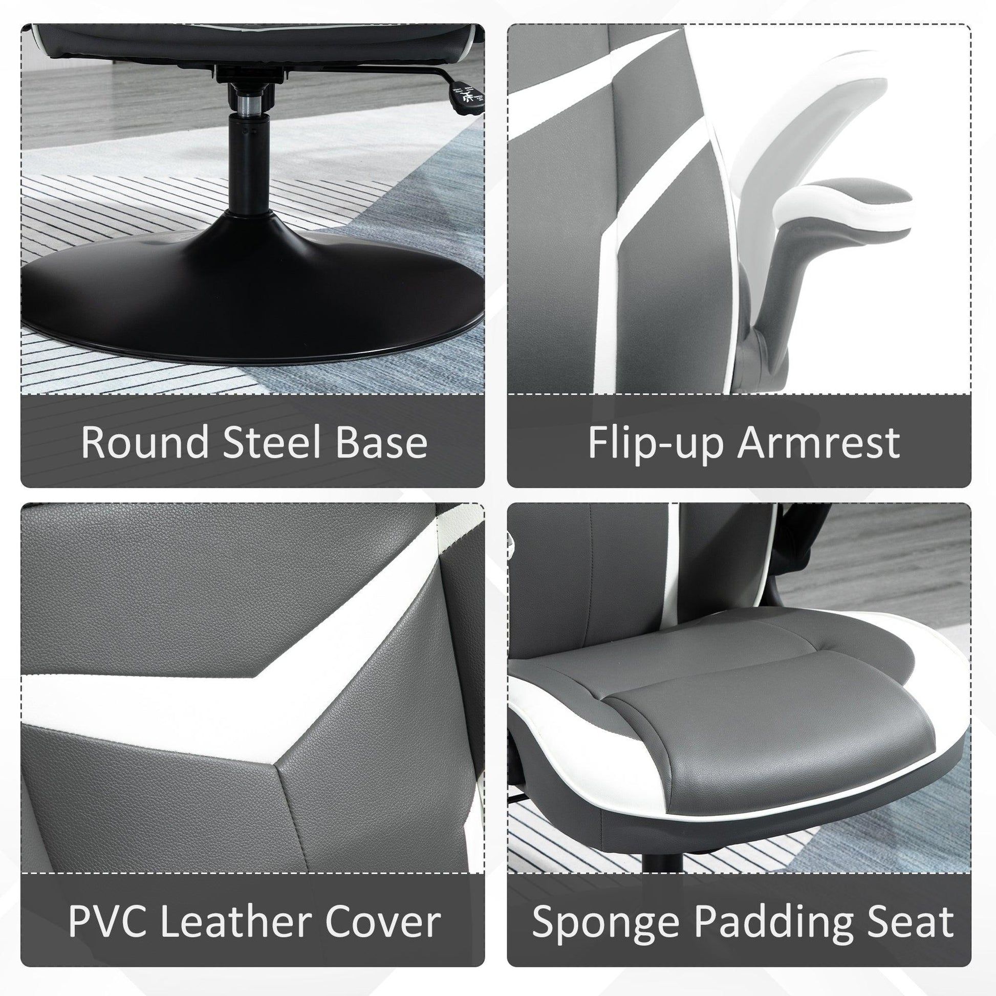 Vinsetto Gaming Chair: Adjustable Height, Swivel Base (Grey) - ALL4U RETAILER LTD