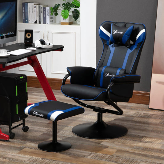 Vinsetto Gaming Chair Set with Footrest - Blue - ALL4U RETAILER LTD