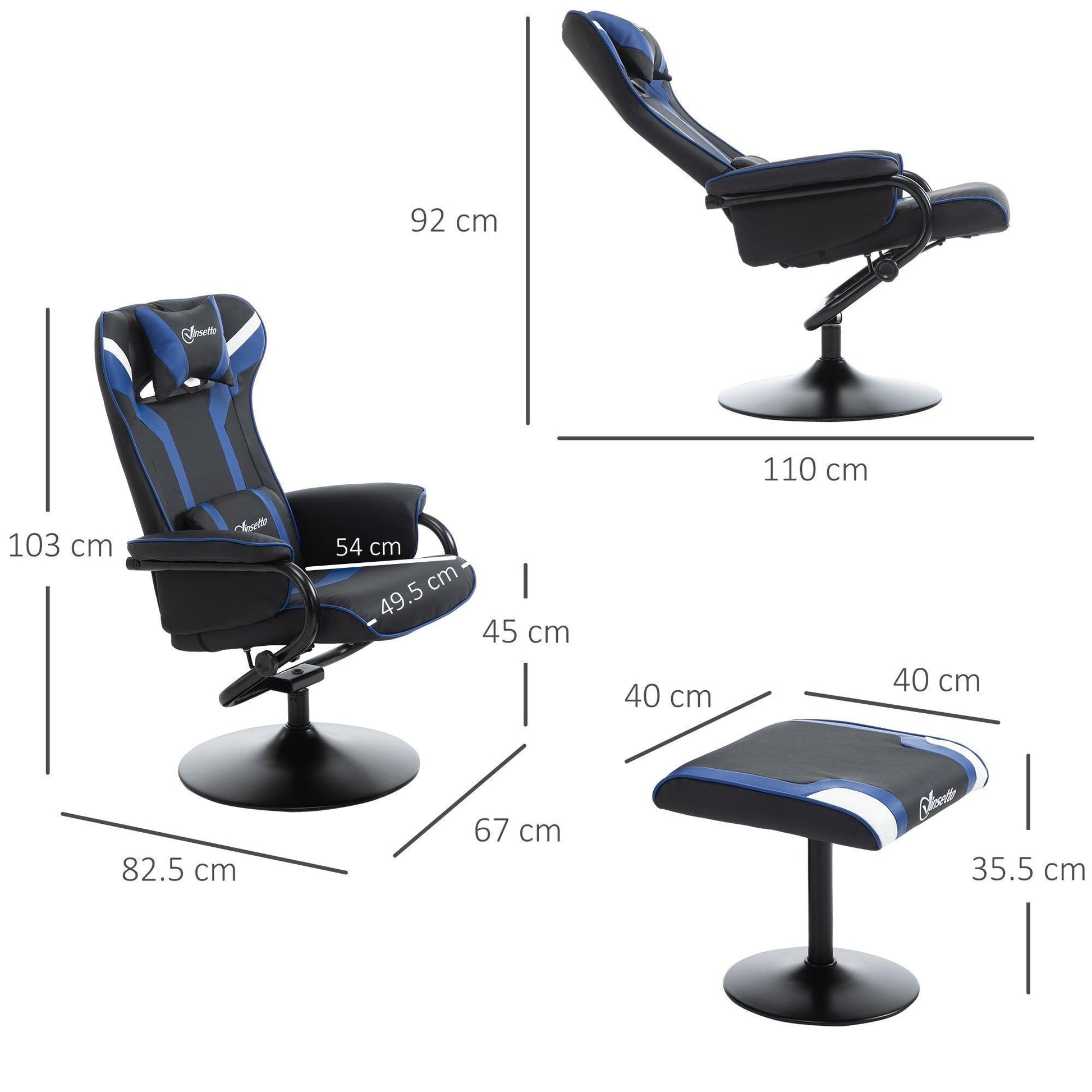 Vinsetto Gaming Chair Set with Footrest - Blue - ALL4U RETAILER LTD