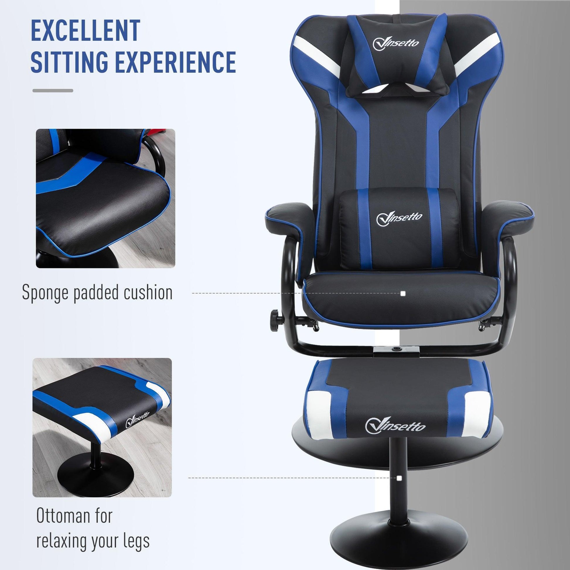 Vinsetto Gaming Chair Set with Footrest - Blue - ALL4U RETAILER LTD