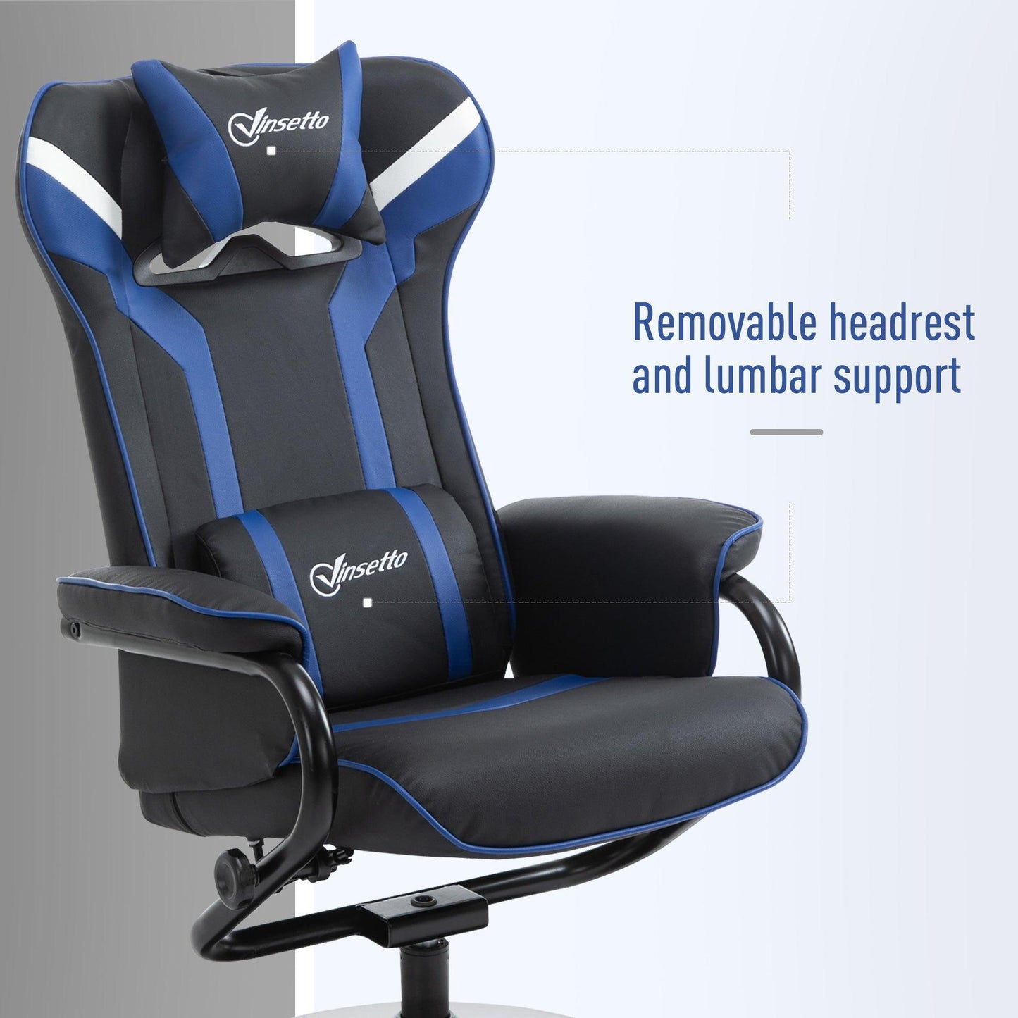 Vinsetto Gaming Chair Set with Footrest - Blue - ALL4U RETAILER LTD