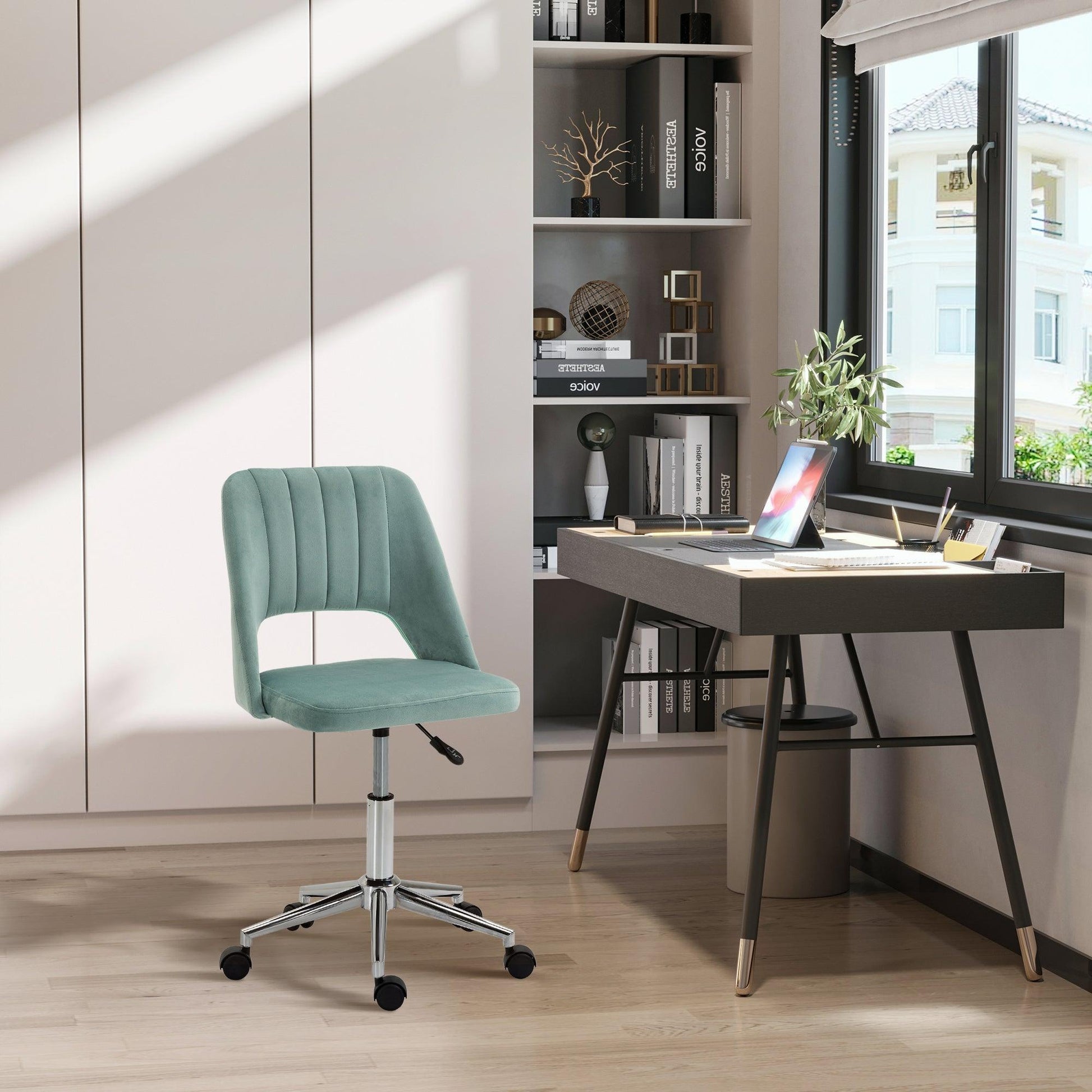 Vinsetto Green Velvet Swivel Desk Chair for Home - ALL4U RETAILER LTD