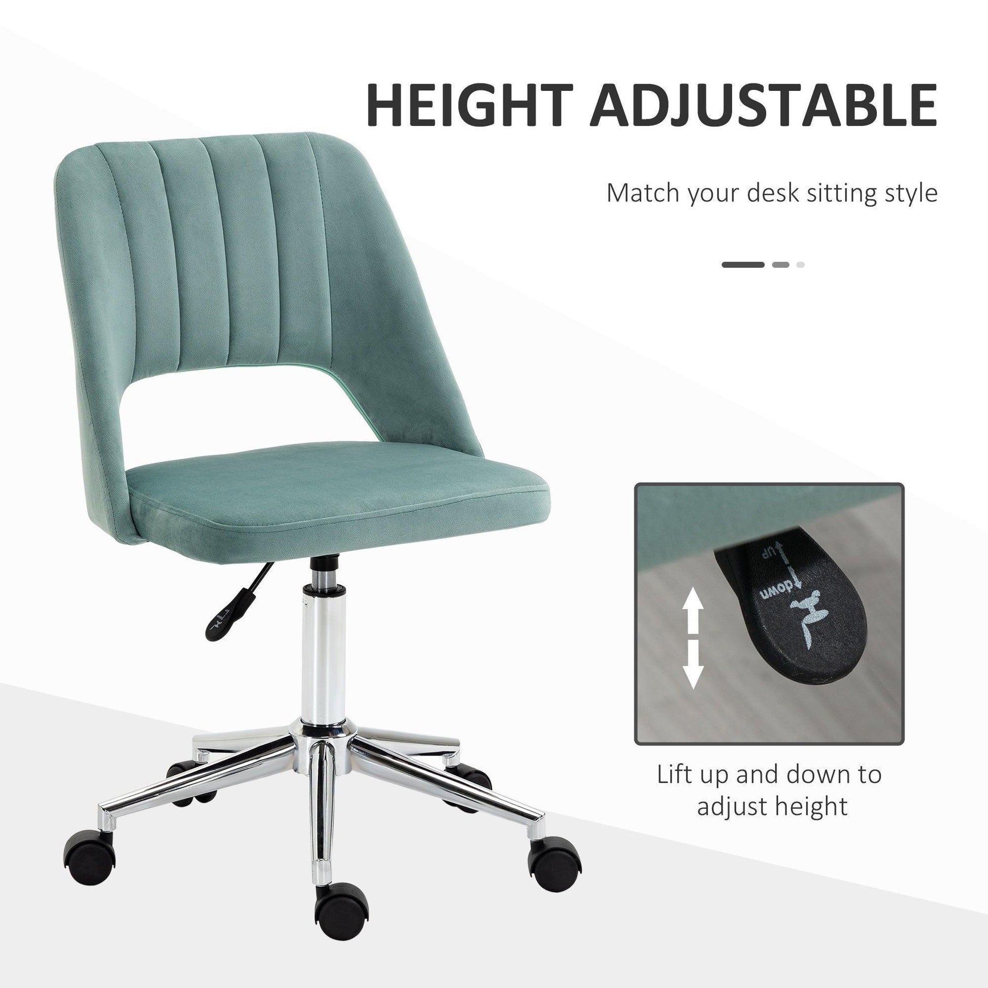 Vinsetto Green Velvet Swivel Desk Chair for Home - ALL4U RETAILER LTD