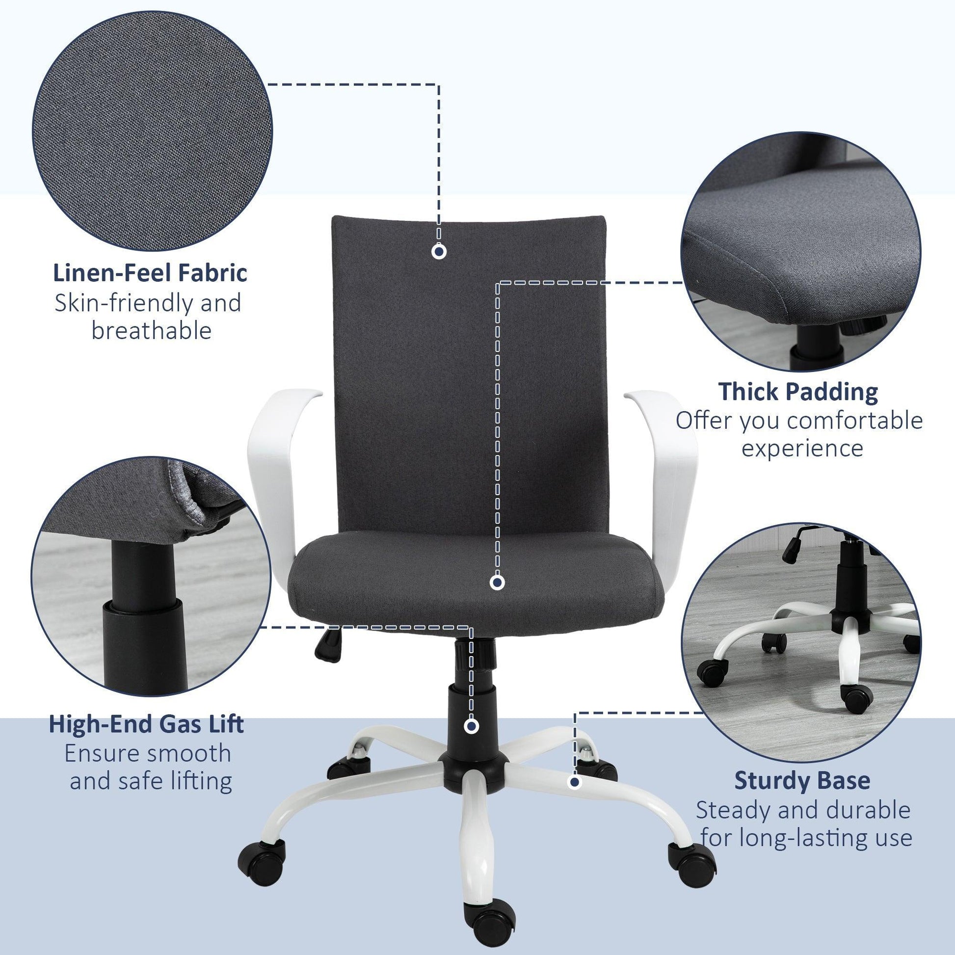 Vinsetto Grey Desk Chair with Armrests - ALL4U RETAILER LTD