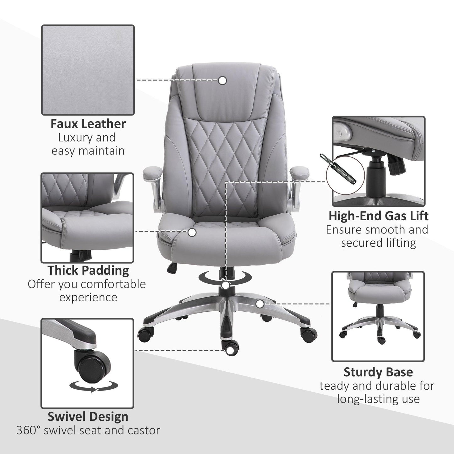 Vinsetto Grey Executive Swivel Chair with Armrests - ALL4U RETAILER LTD