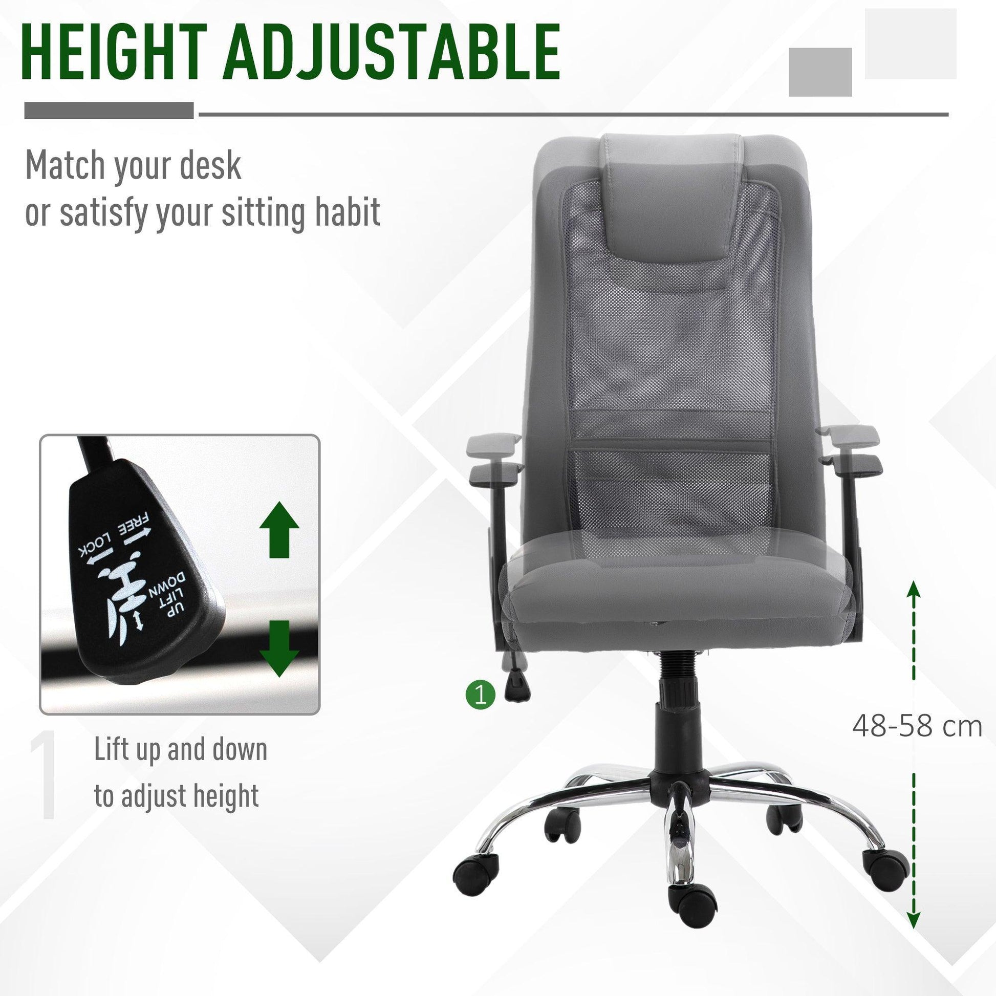 Vinsetto Grey Mesh Office Chair: Adjustable & High Back - ALL4U RETAILER LTD