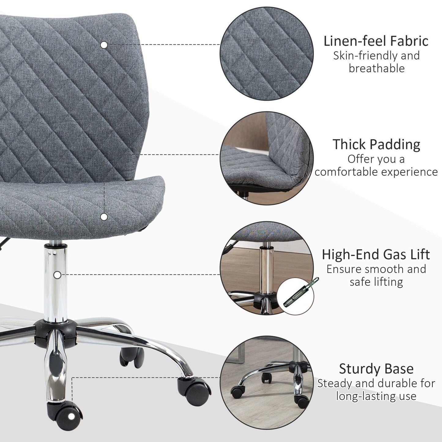 Vinsetto Grey Swivel Chair – Adjustable & Comfortable - ALL4U RETAILER LTD