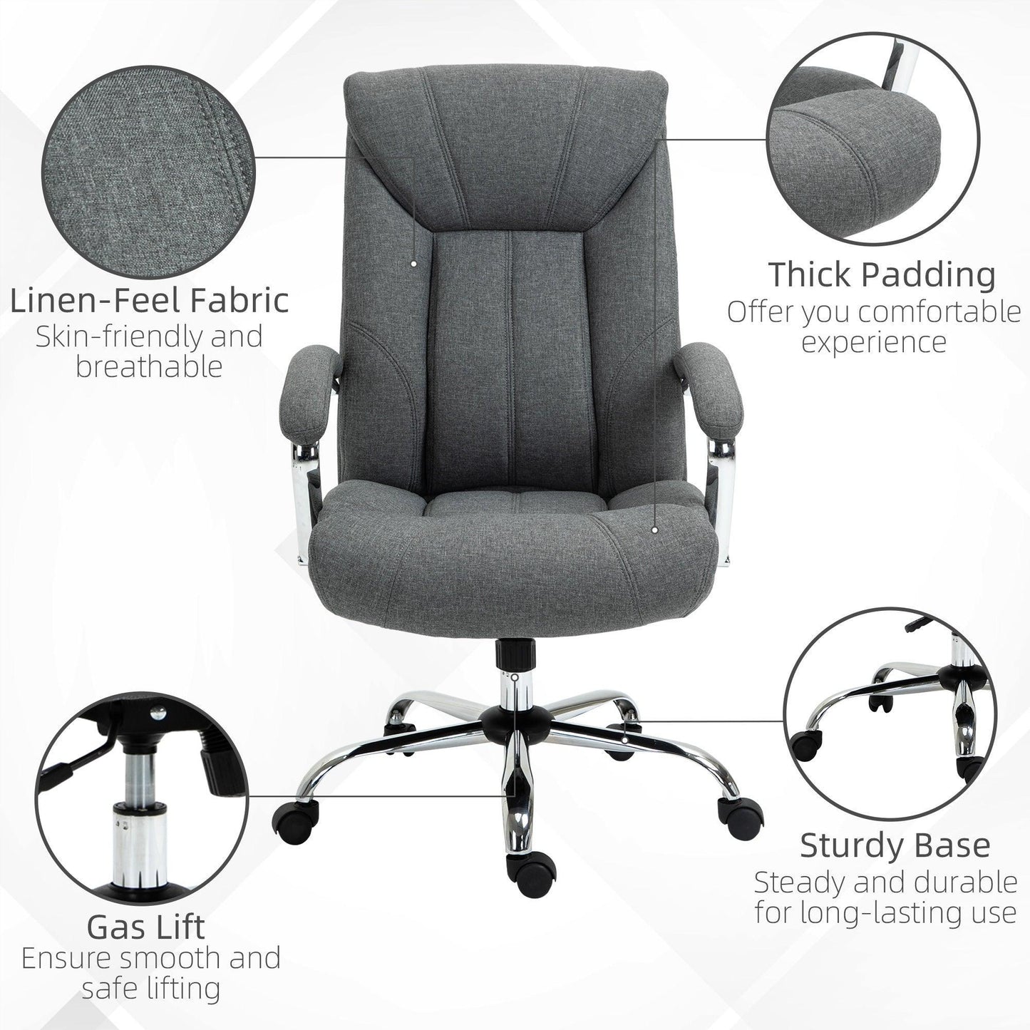 Vinsetto Grey Swivel Chair: Adjustable, Comfortable & Stylish - ALL4U RETAILER LTD